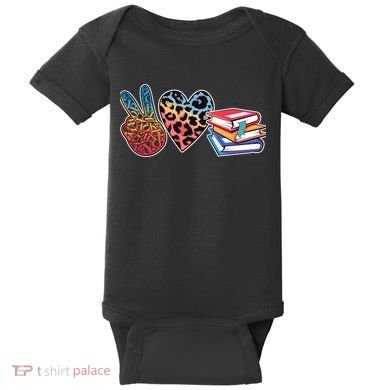 Cute Peace Love Books Reading Fan Book Lover Baby Bodysuit