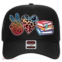 Cute Peace Love Books Reading Fan Book Lover Hat thumb 0