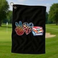 Cute Peace Love Books Reading Fan Book Lover Golf Towel thumb 1