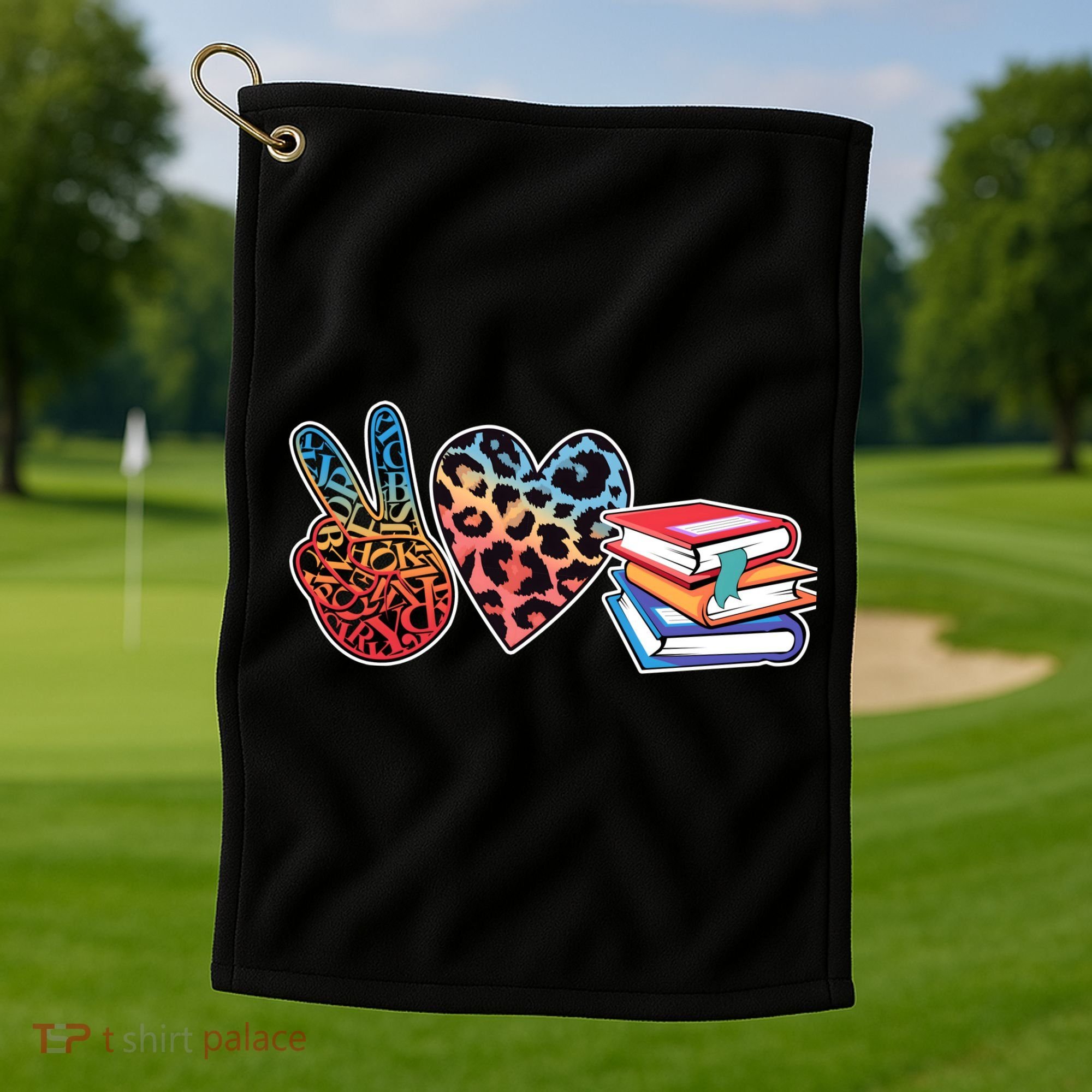 Cute Peace Love Books Reading Fan Book Lover Golf Towel