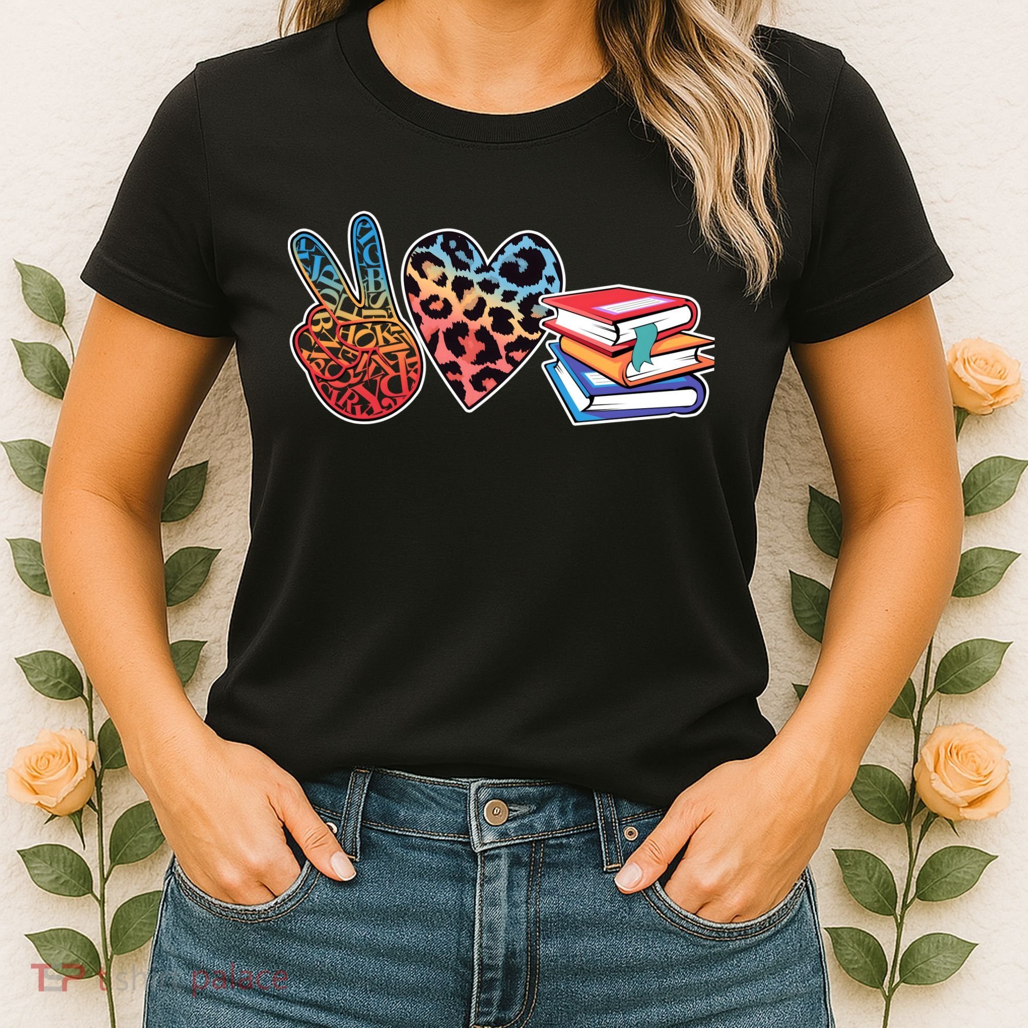 Cute Peace Love Books Reading Fan Book Lover Women's T-Shirt