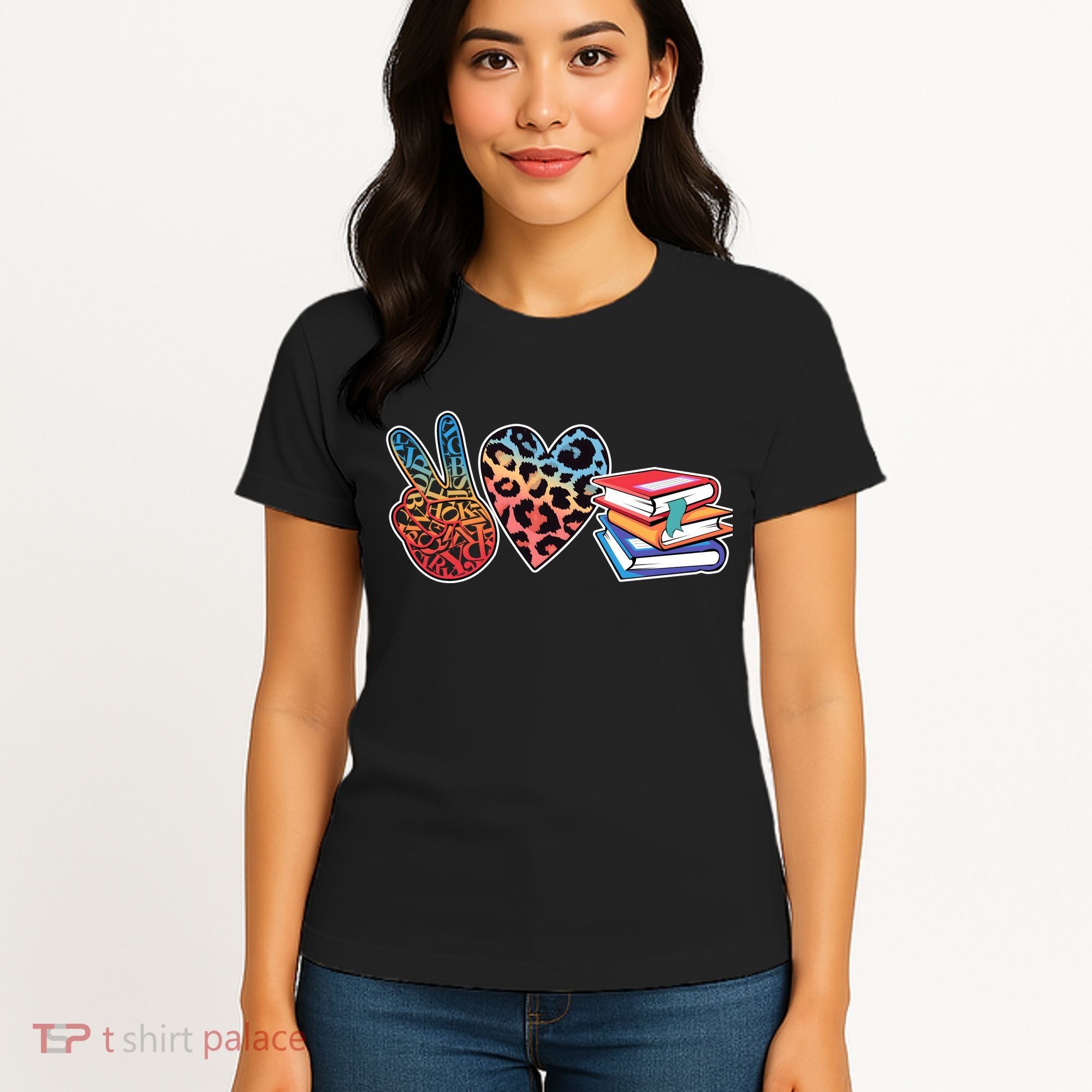 Cute Peace Love Books Reading Fan Book Lover Women's T-Shirt