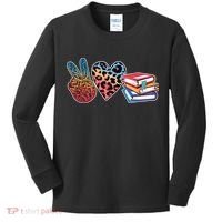 Cute Peace Love Books Reading Fan Book Lover Kids Long Sleeve Shirt thumb 0