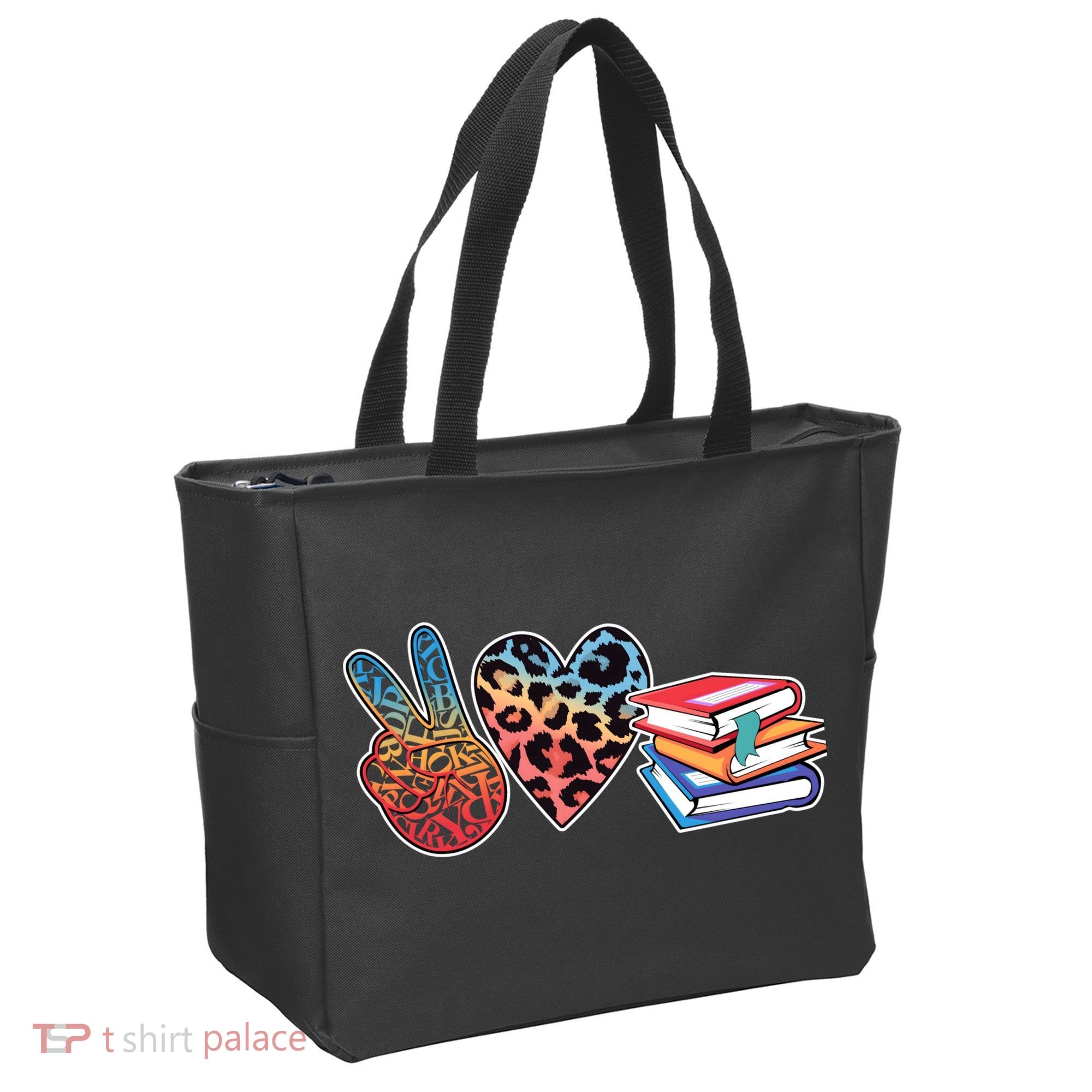 Cute Peace Love Books Reading Fan Book Lover Tote Bag