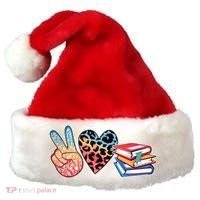 Cute Peace Love Books Reading Fan Book Lover Santa Hat thumb 0