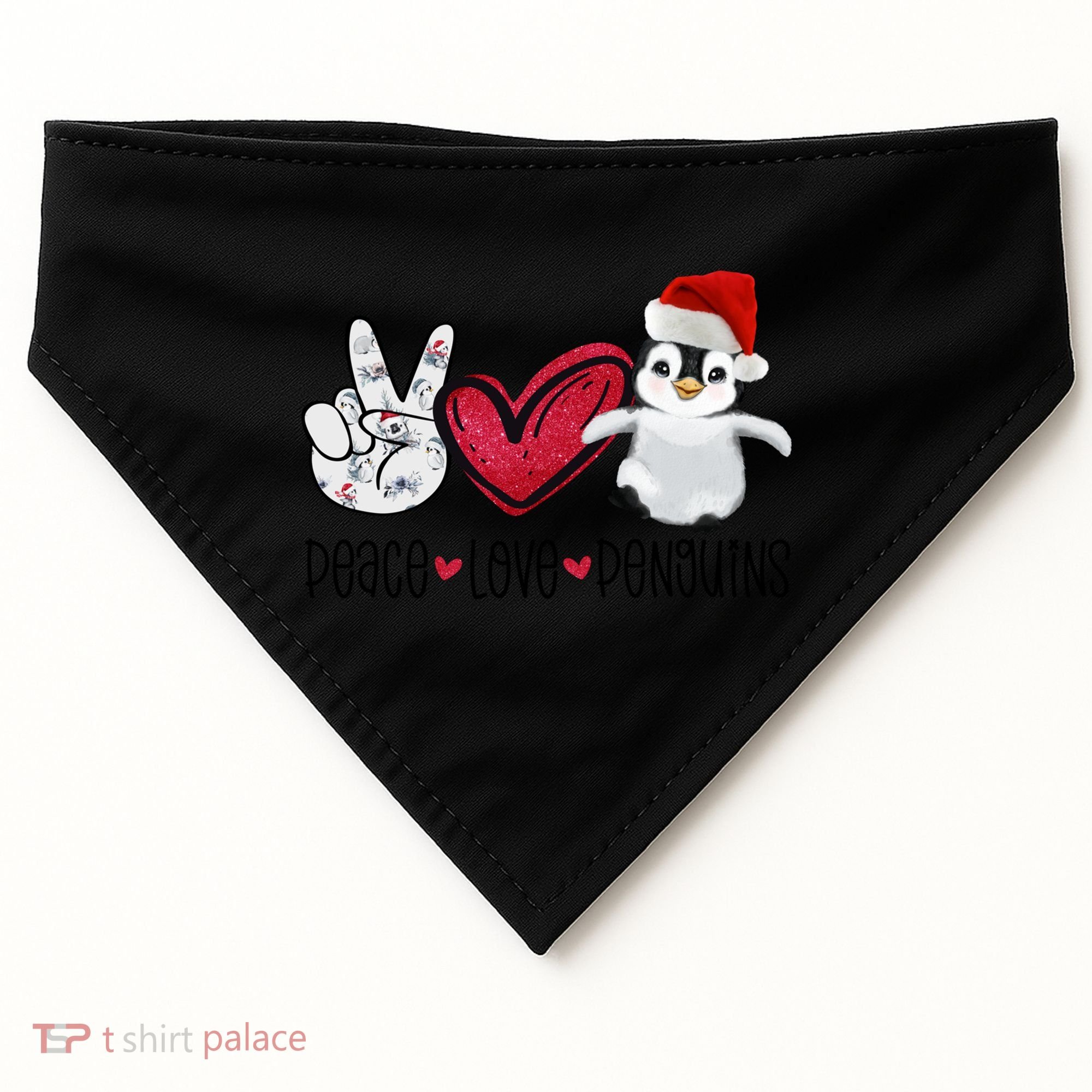 Christmas Peace Love Penguins Cute Xmas Santa Penguin Great Gift USA-Made Doggie Bandana