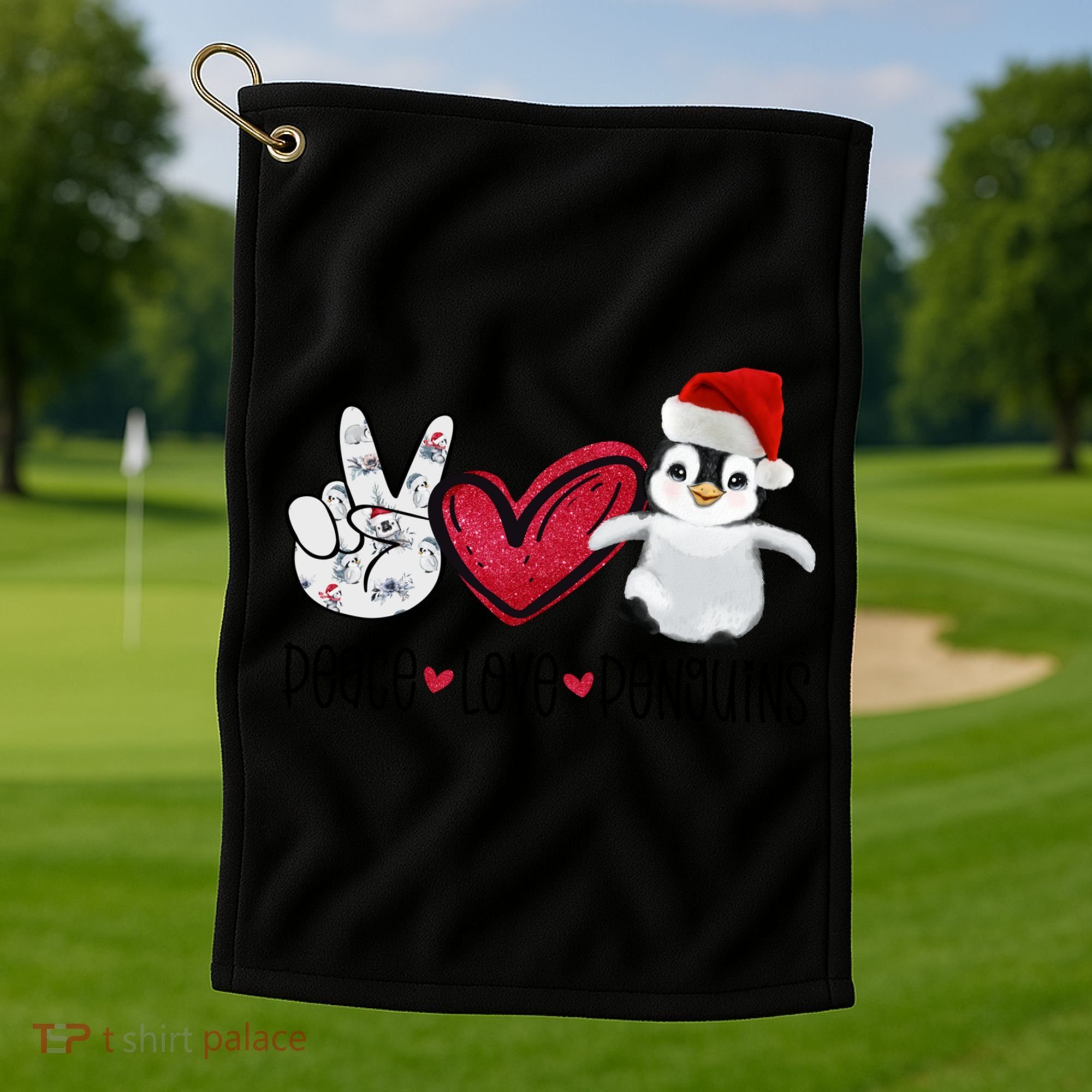 Christmas Peace Love Penguins Cute Xmas Santa Penguin Great Gift Golf Towel