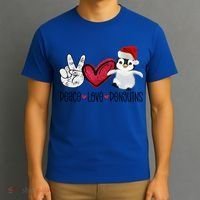 Christmas Peace Love Penguins Cute Xmas Santa Penguin Great Gift T-Shirt thumb 3