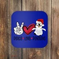 Christmas Peace Love Penguins Cute Xmas Santa Penguin Great Gift Coaster thumb 0