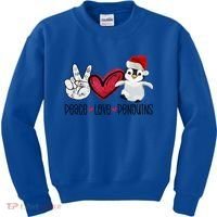 Christmas Peace Love Penguins Cute Xmas Santa Penguin Great Gift Kids Sweatshirt thumb 0