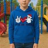 Christmas Peace Love Penguins Cute Xmas Santa Penguin Great Gift Kids Hoodie thumb 2