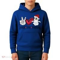 Christmas Peace Love Penguins Cute Xmas Santa Penguin Great Gift Kids Hoodie thumb 4