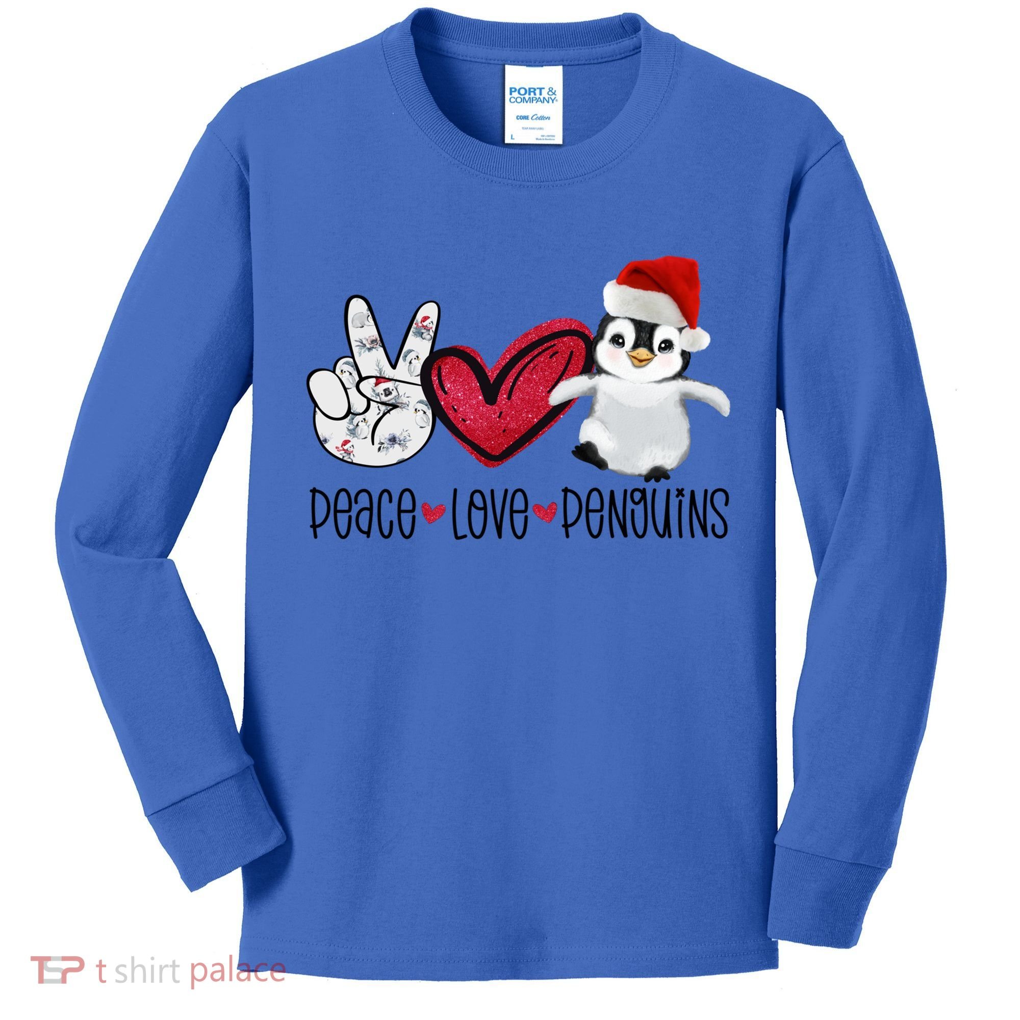 Christmas Peace Love Penguins Cute Xmas Santa Penguin Great Gift Kids Long Sleeve Shirt