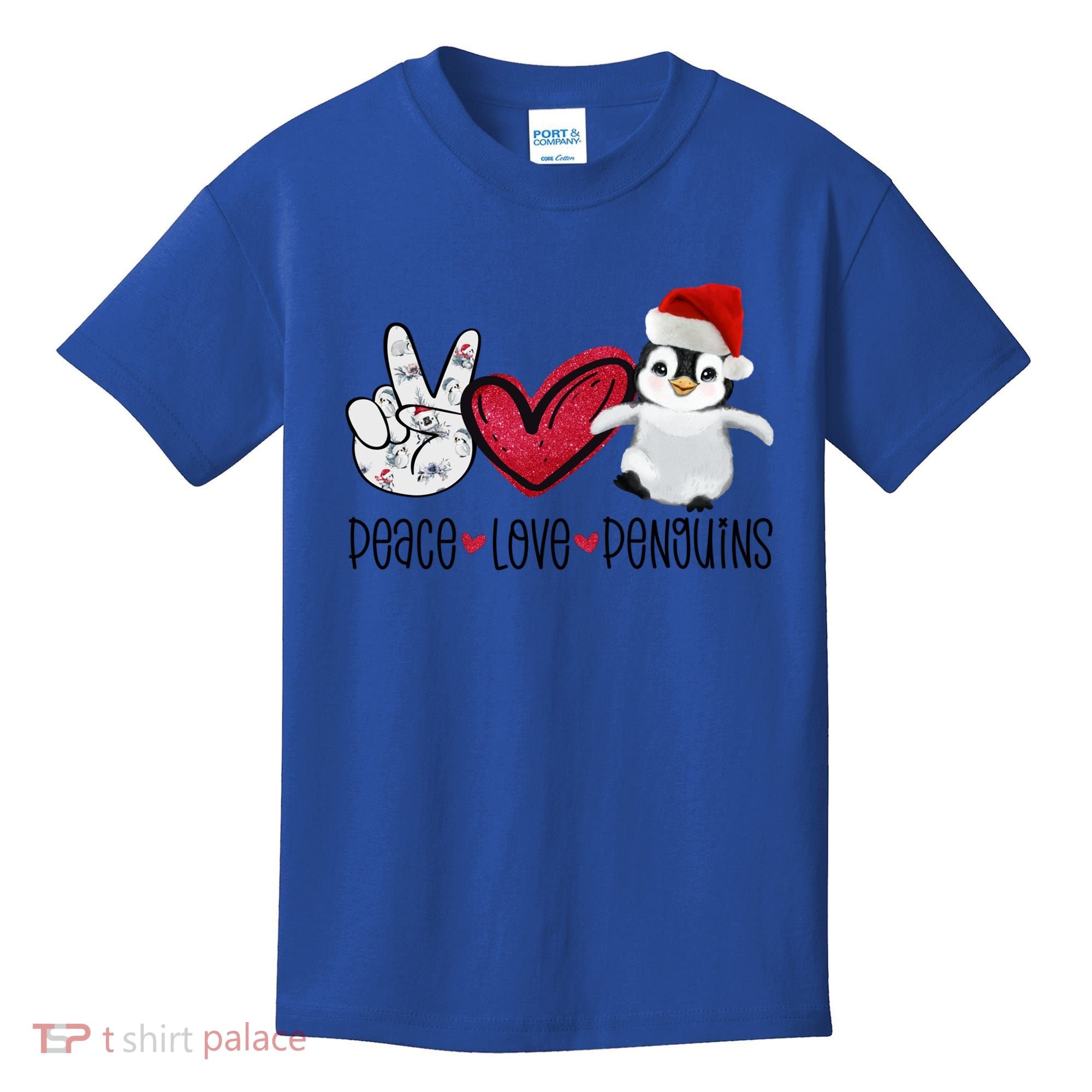 Christmas Peace Love Penguins Cute Xmas Santa Penguin Great Gift Kids T-Shirt
