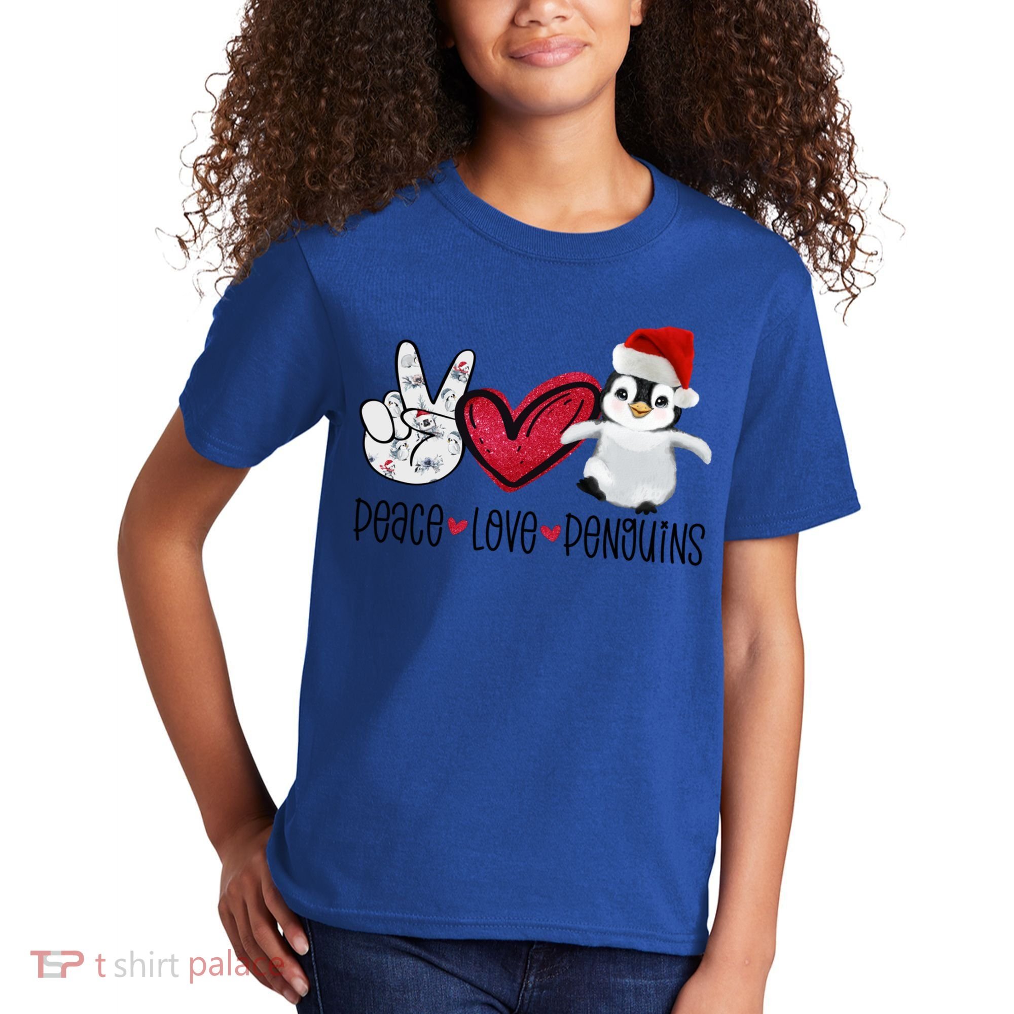 Christmas Peace Love Penguins Cute Xmas Santa Penguin Great Gift Kids T-Shirt