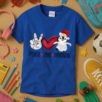 Christmas Peace Love Penguins Cute Xmas Santa Penguin Great Gift Kids T-Shirt thumb 3