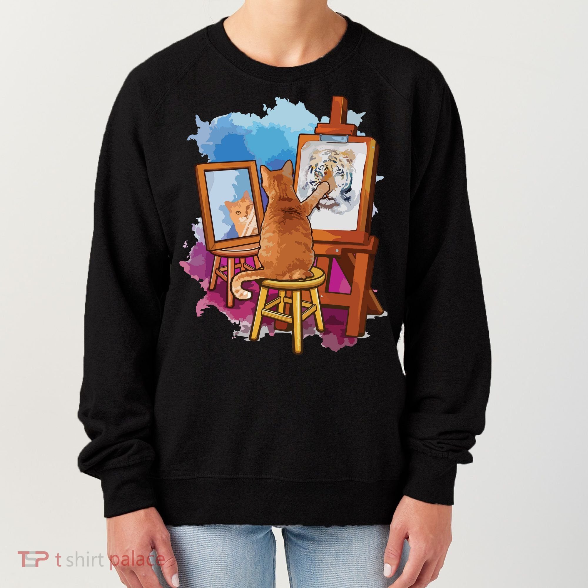 Cat Painting Lion Artistic Animals Lover Graphic Novelty Women's Sweatshirt