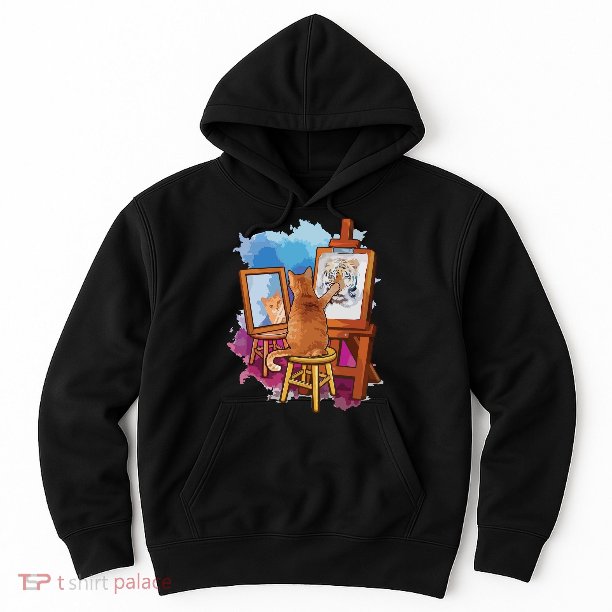 Cat Painting Lion Artistic Animals Lover Graphic Novelty Hoodie