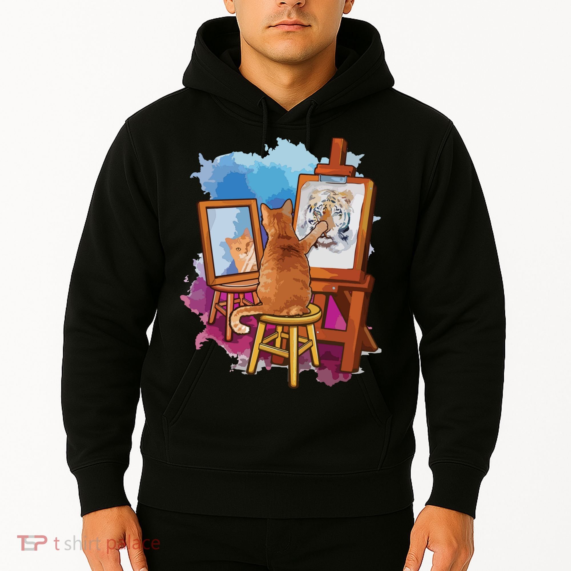 Cat Painting Lion Artistic Animals Lover Graphic Novelty Hoodie