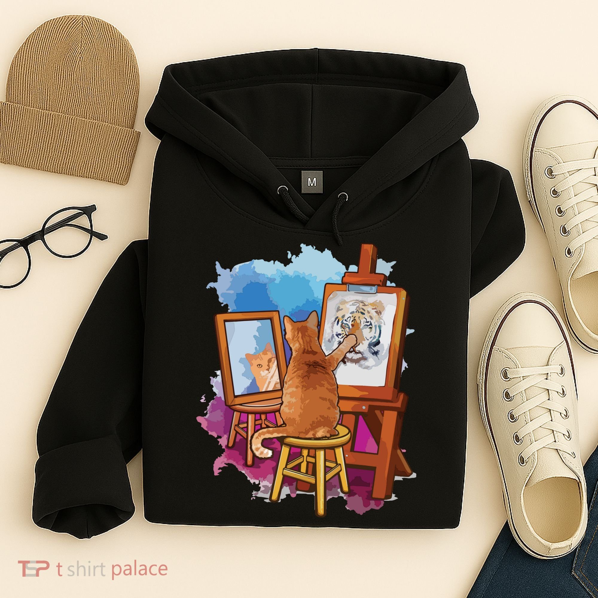 Cat Painting Lion Artistic Animals Lover Graphic Novelty Hoodie