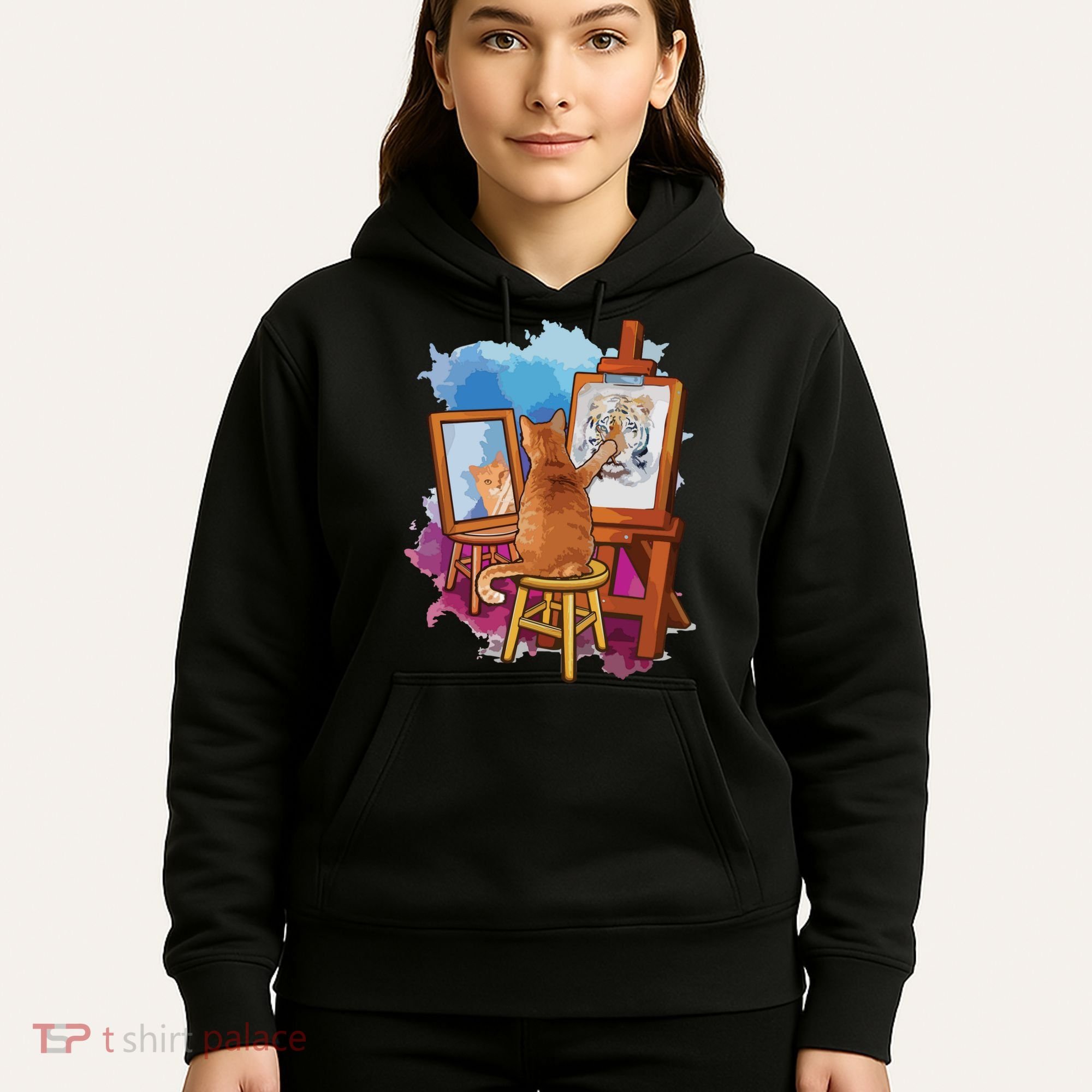 Cat Painting Lion Artistic Animals Lover Graphic Novelty Hoodie