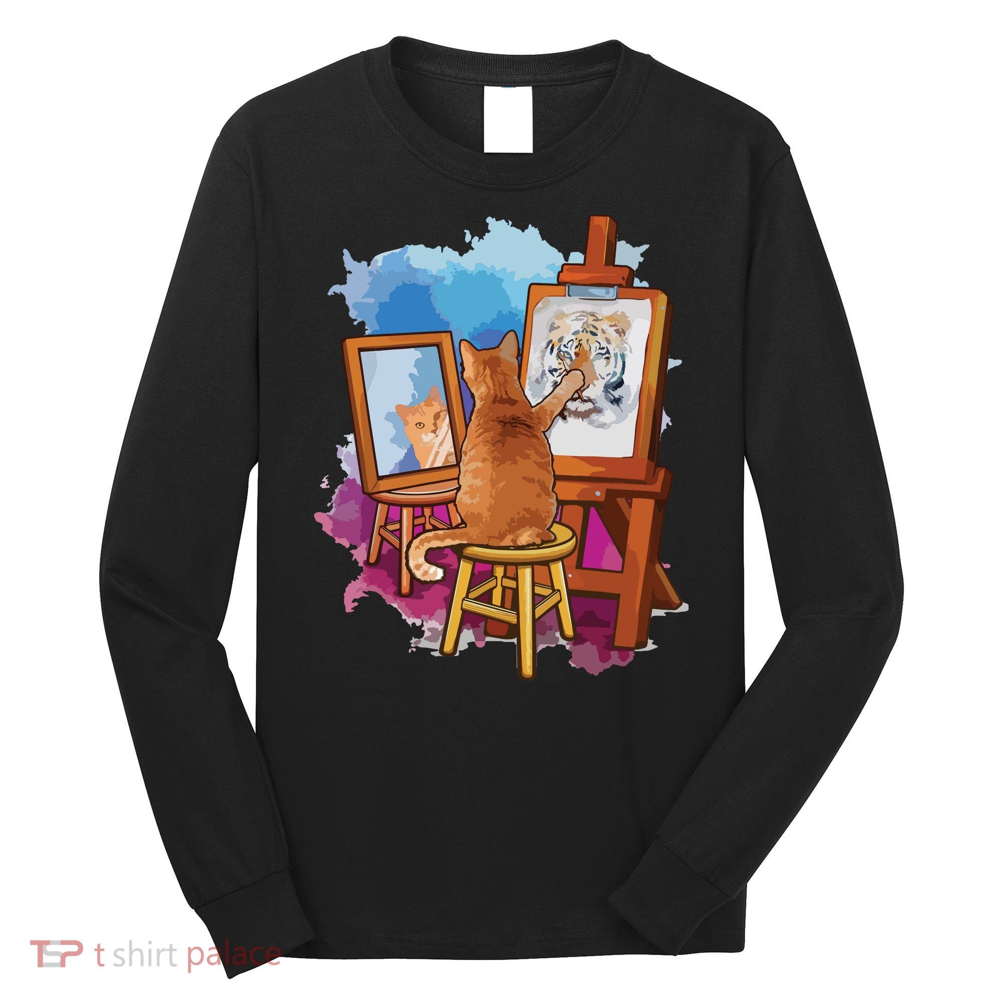 Cat Painting Lion Artistic Animals Lover Graphic Novelty Long Sleeve Shirt