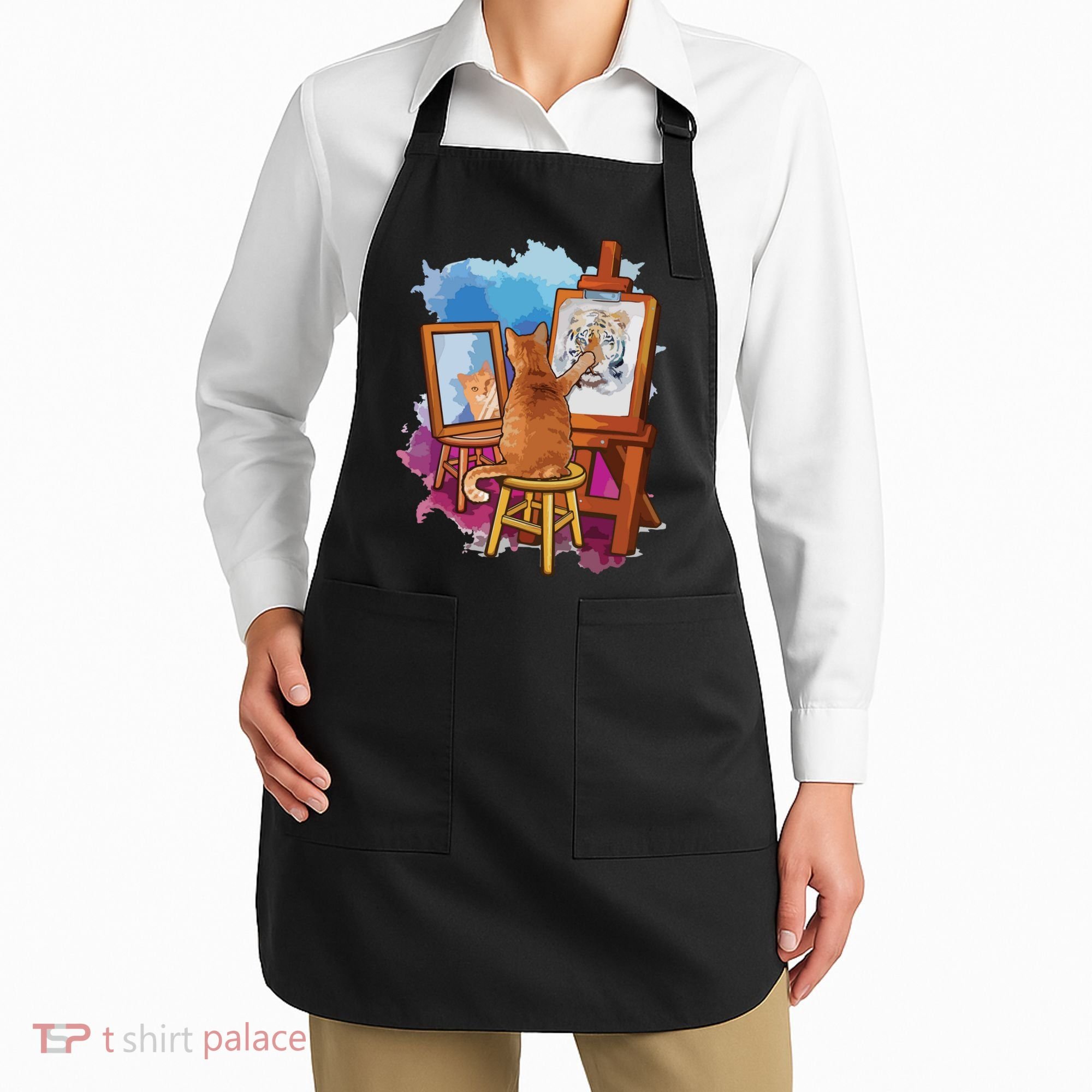Cat Painting Lion Artistic Animals Lover Graphic Novelty Apron