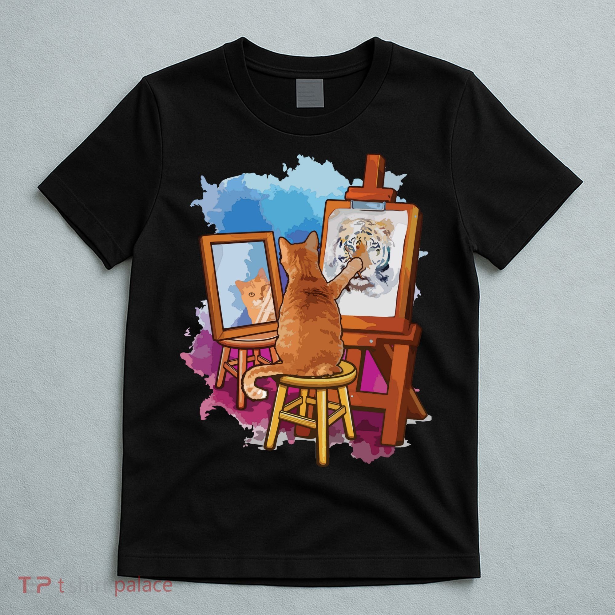 Cat Painting Lion Artistic Animals Lover Graphic Novelty T-Shirt