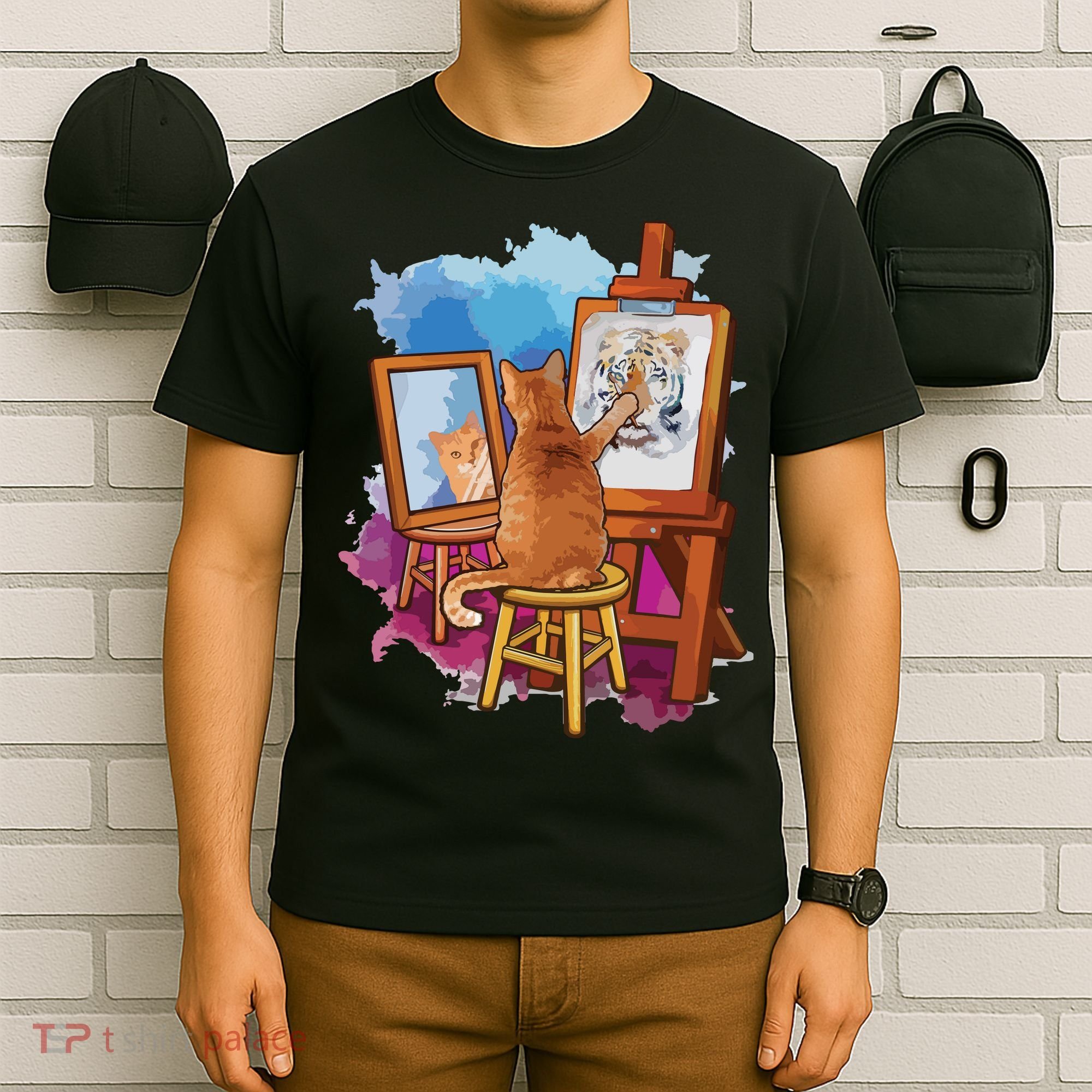 Cat Painting Lion Artistic Animals Lover Graphic Novelty T-Shirt