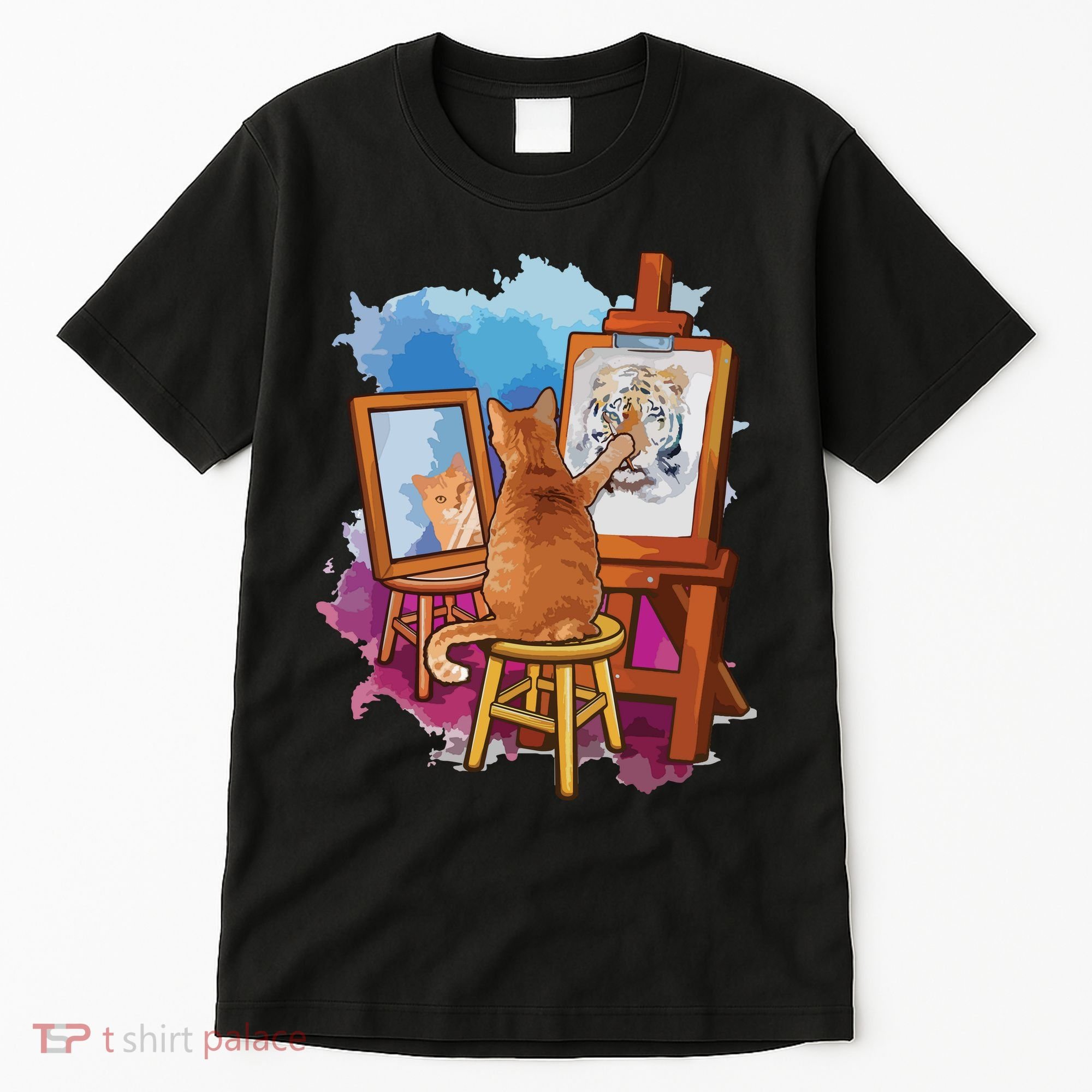 Cat Painting Lion Artistic Animals Lover Graphic Novelty Tall T-Shirt