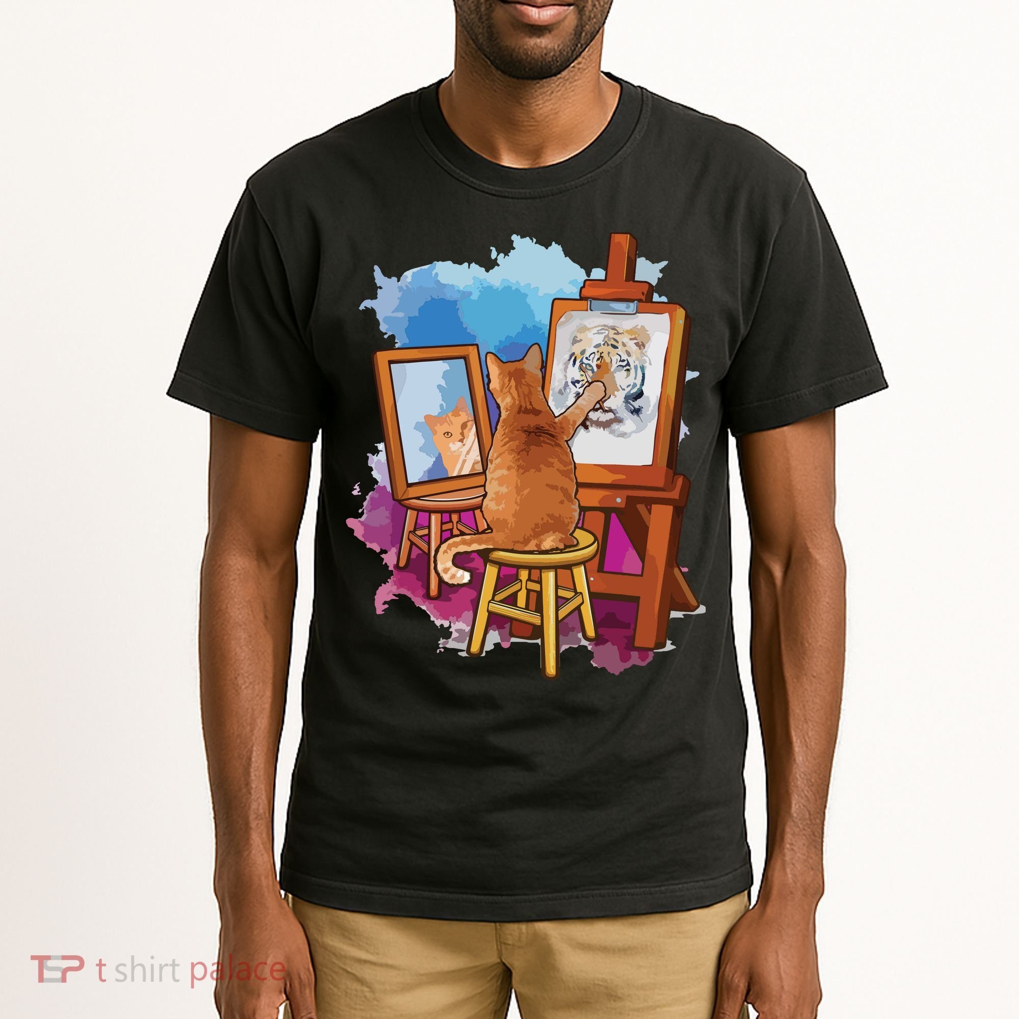 Cat Painting Lion Artistic Animals Lover Graphic Novelty Tall T-Shirt