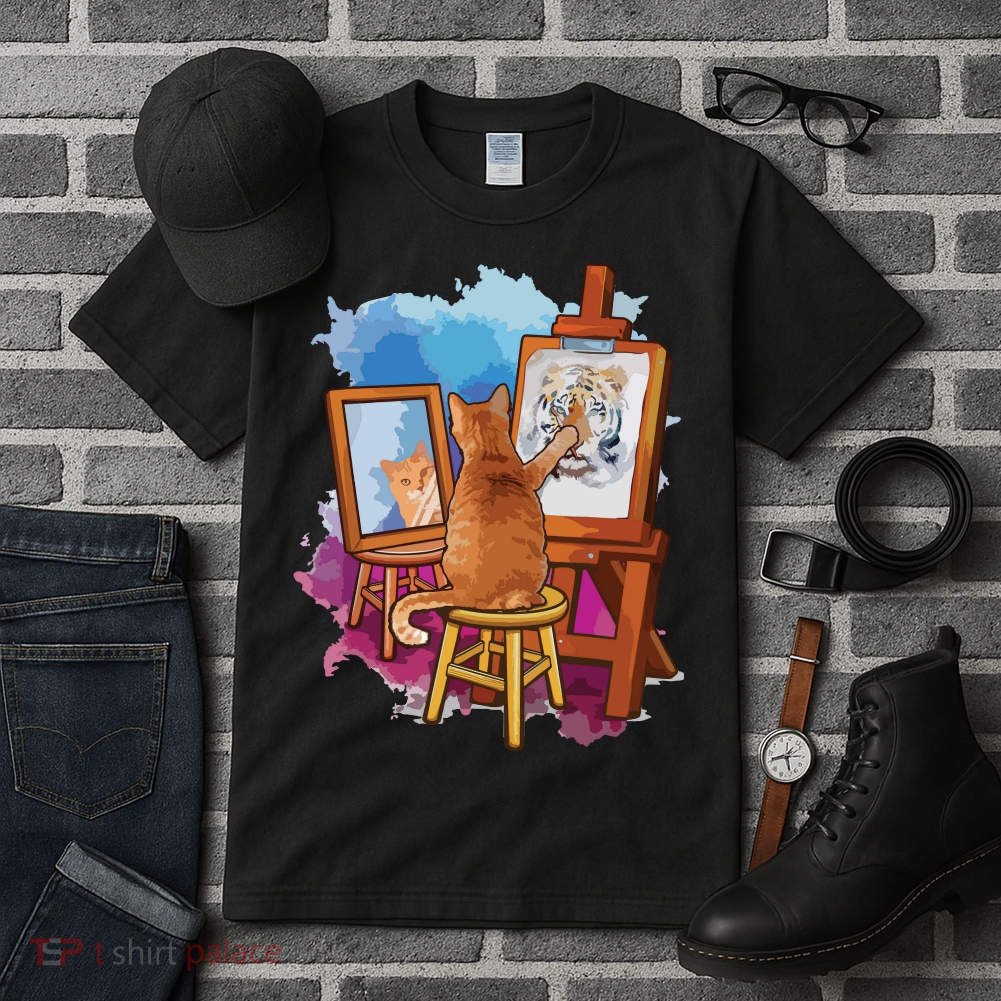 Cat Painting Lion Artistic Animals Lover Graphic Novelty Tall T-Shirt