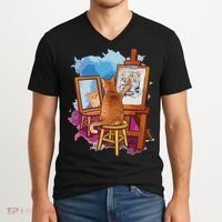 Cat Painting Lion Artistic Animals Lover Graphic Novelty V-Neck T-Shirt thumb 2