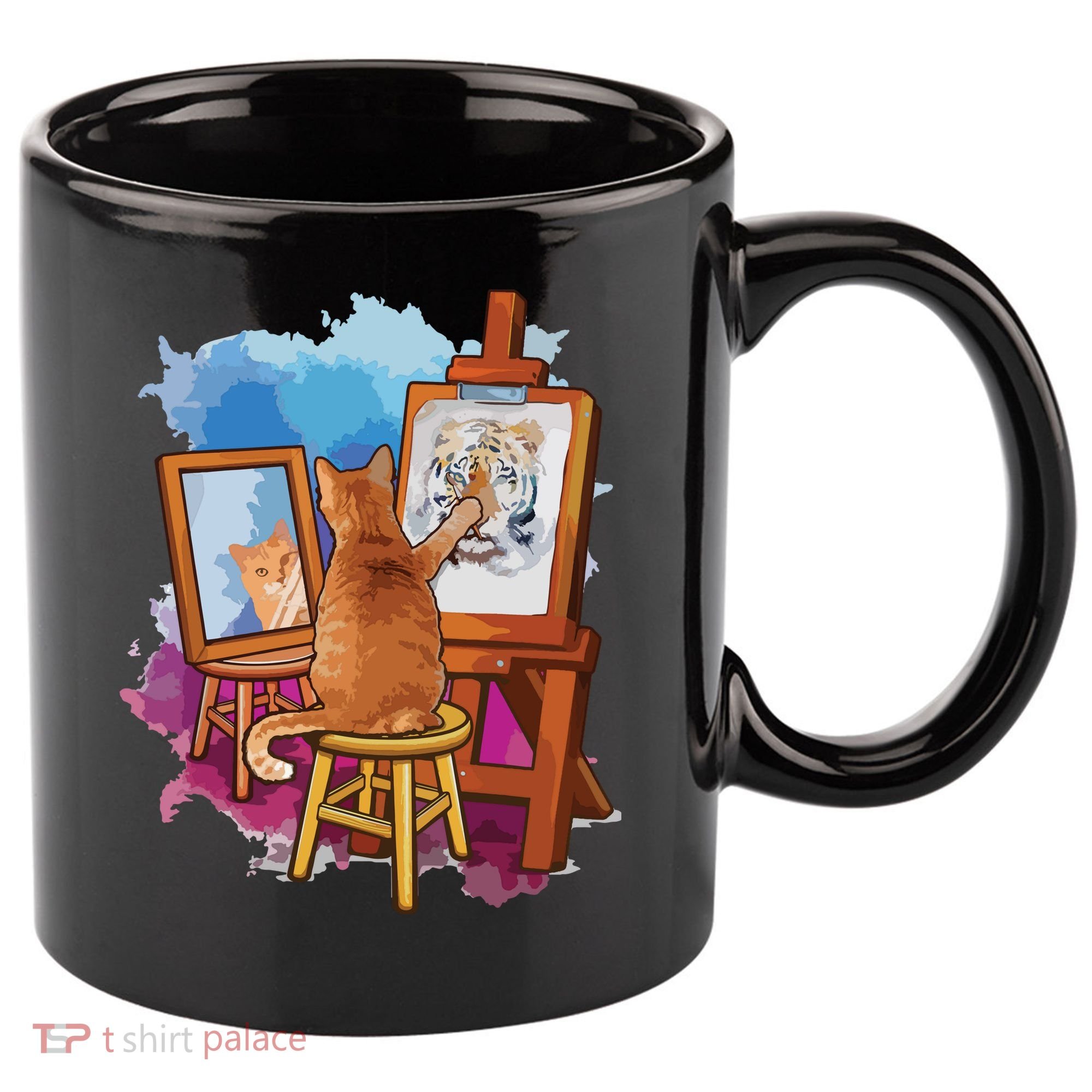 Cat Painting Lion Artistic Animals Lover Graphic Novelty 11oz C Handle Ceramic Mug