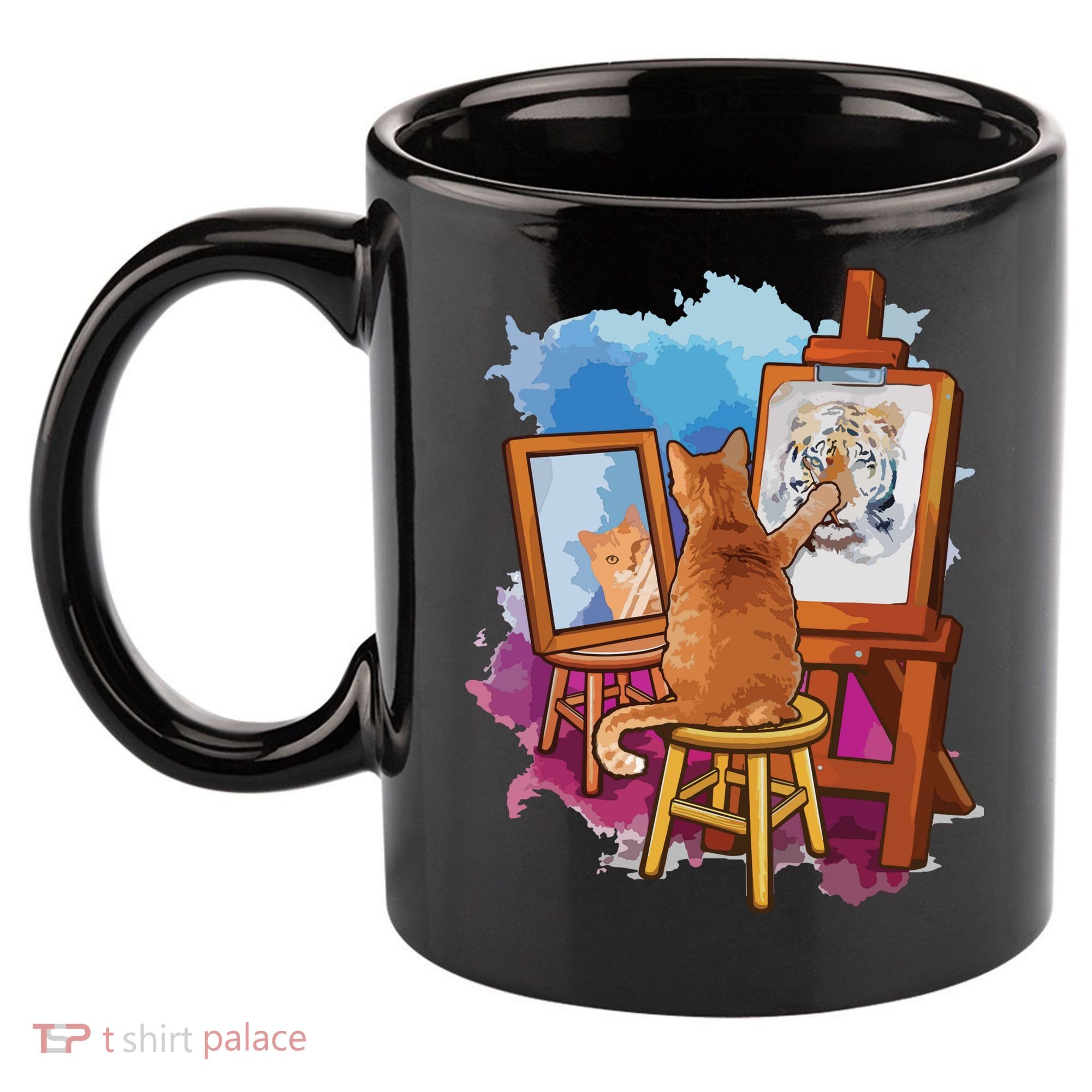Cat Painting Lion Artistic Animals Lover Graphic Novelty 11oz C Handle Ceramic Mug