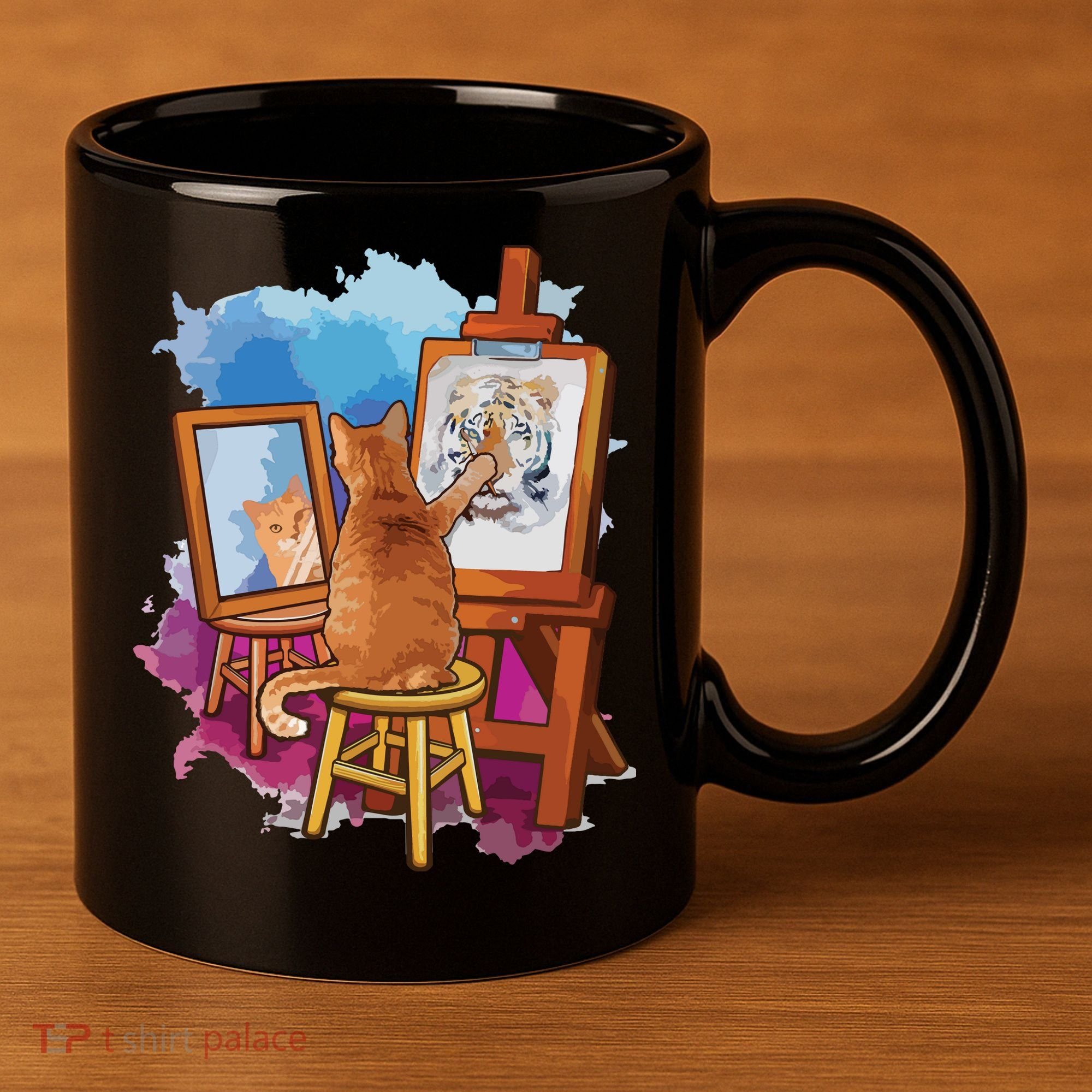 Cat Painting Lion Artistic Animals Lover Graphic Novelty 11oz C Handle Ceramic Mug
