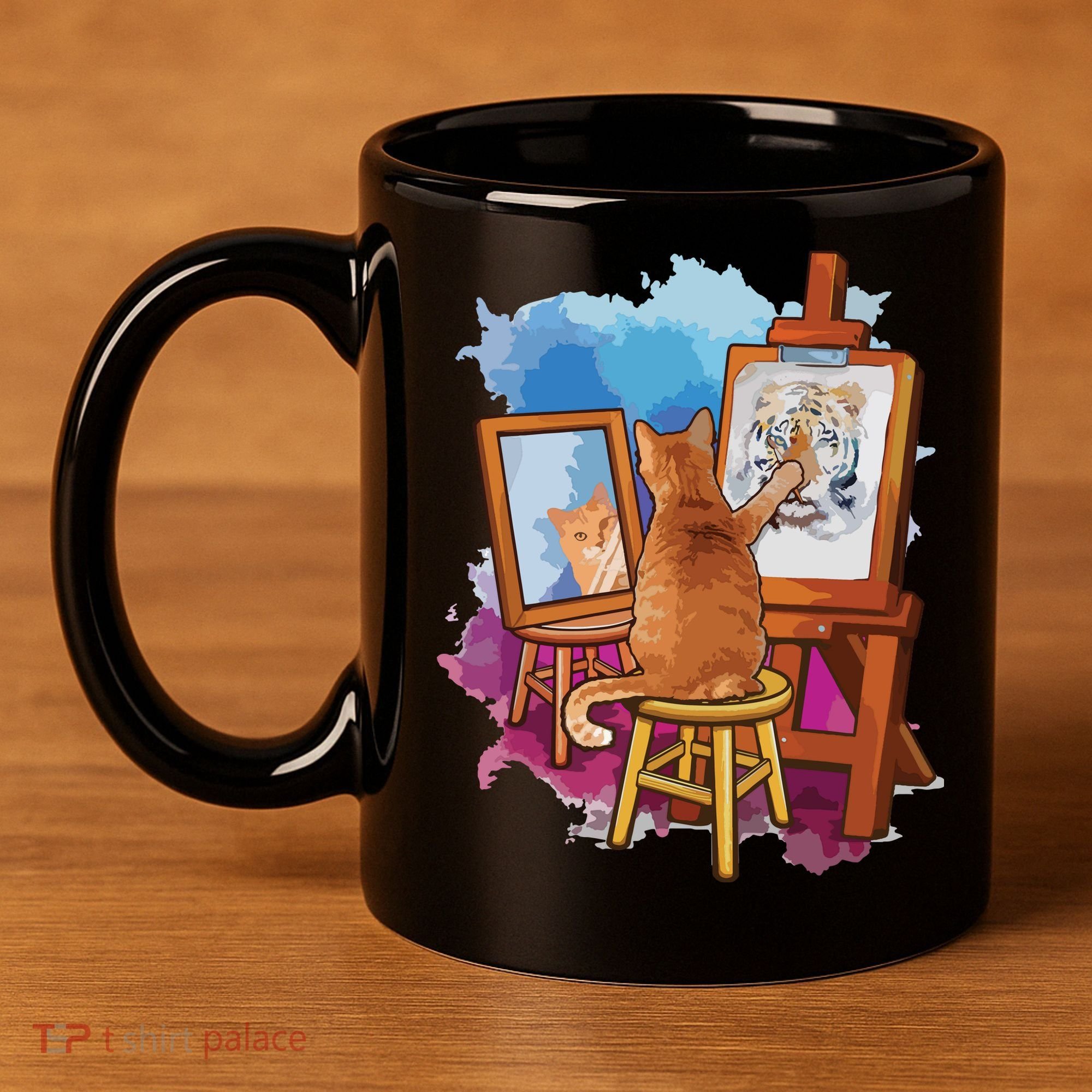 Cat Painting Lion Artistic Animals Lover Graphic Novelty 11oz C Handle Ceramic Mug