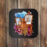 Cat Painting Lion Artistic Animals Lover Graphic Novelty Coaster thumb 0