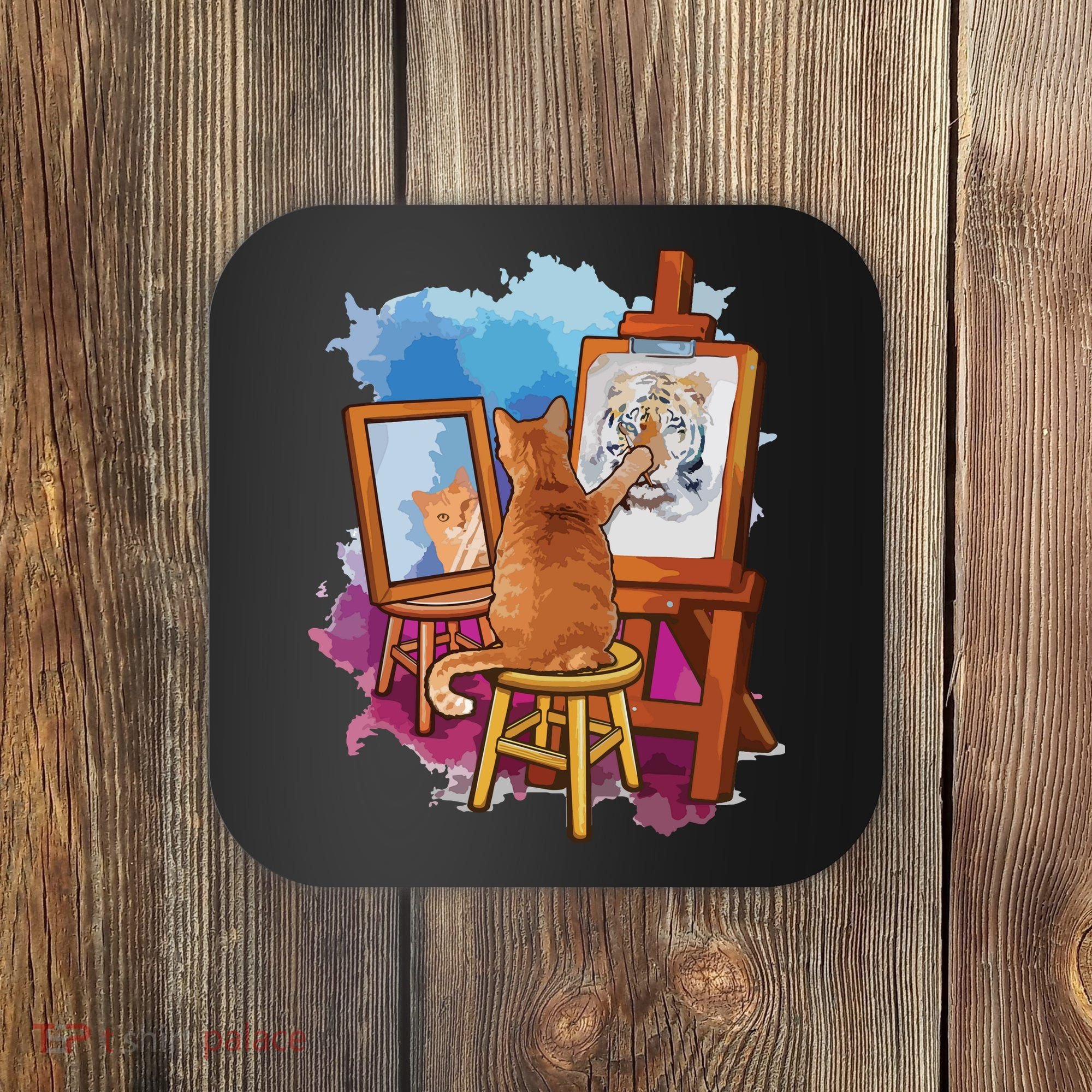 Cat Painting Lion Artistic Animals Lover Graphic Novelty Coaster