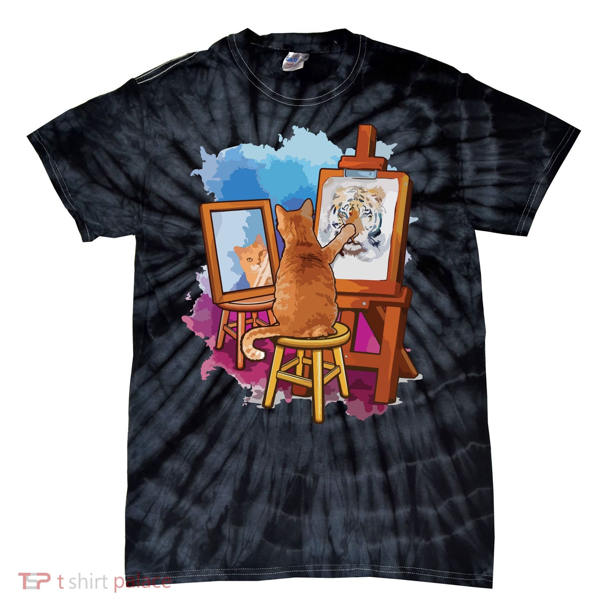 Cat Painting Lion Artistic Animals Lover Graphic Novelty Tie-Dye T-Shirt