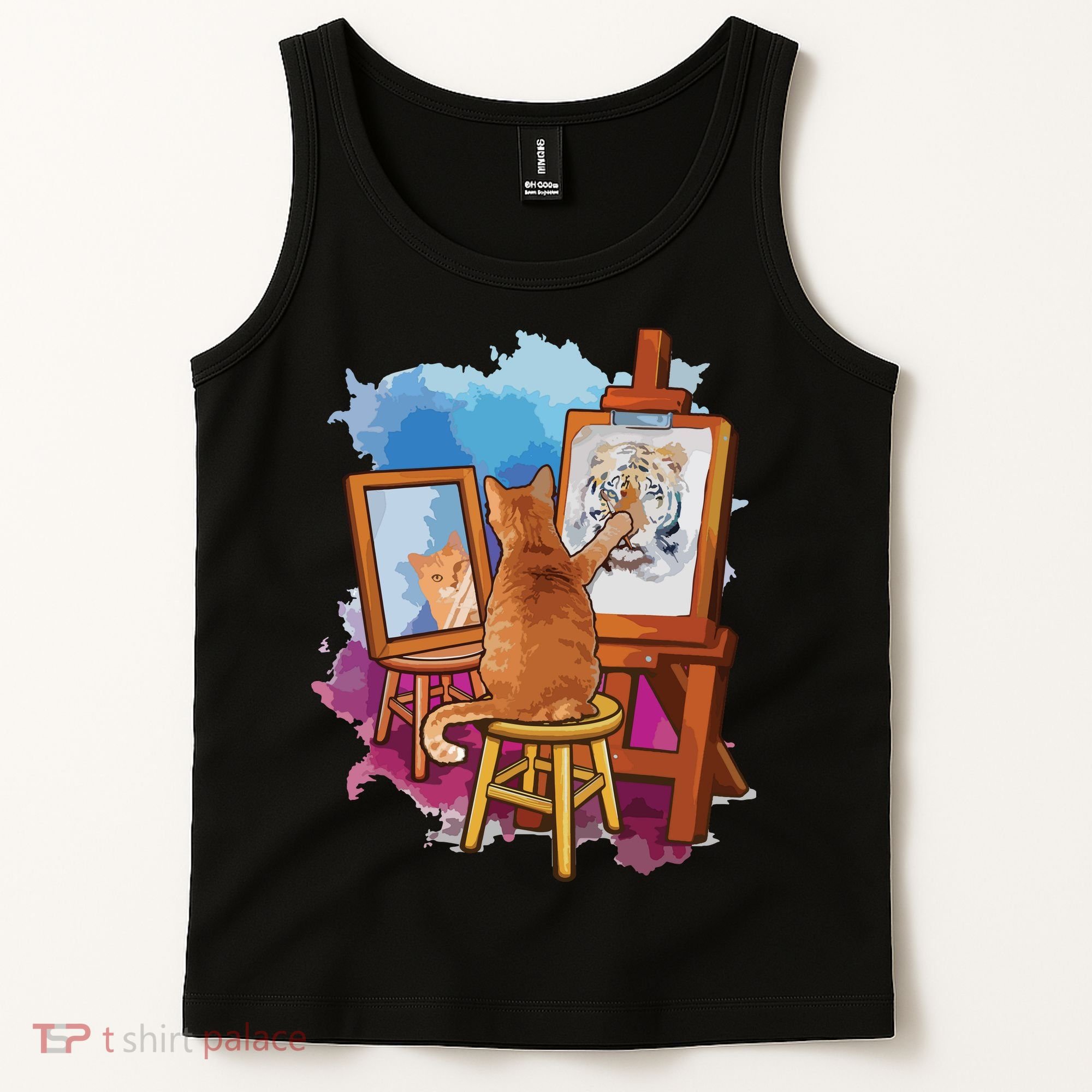Cat Painting Lion Artistic Animals Lover Graphic Novelty Tank Top