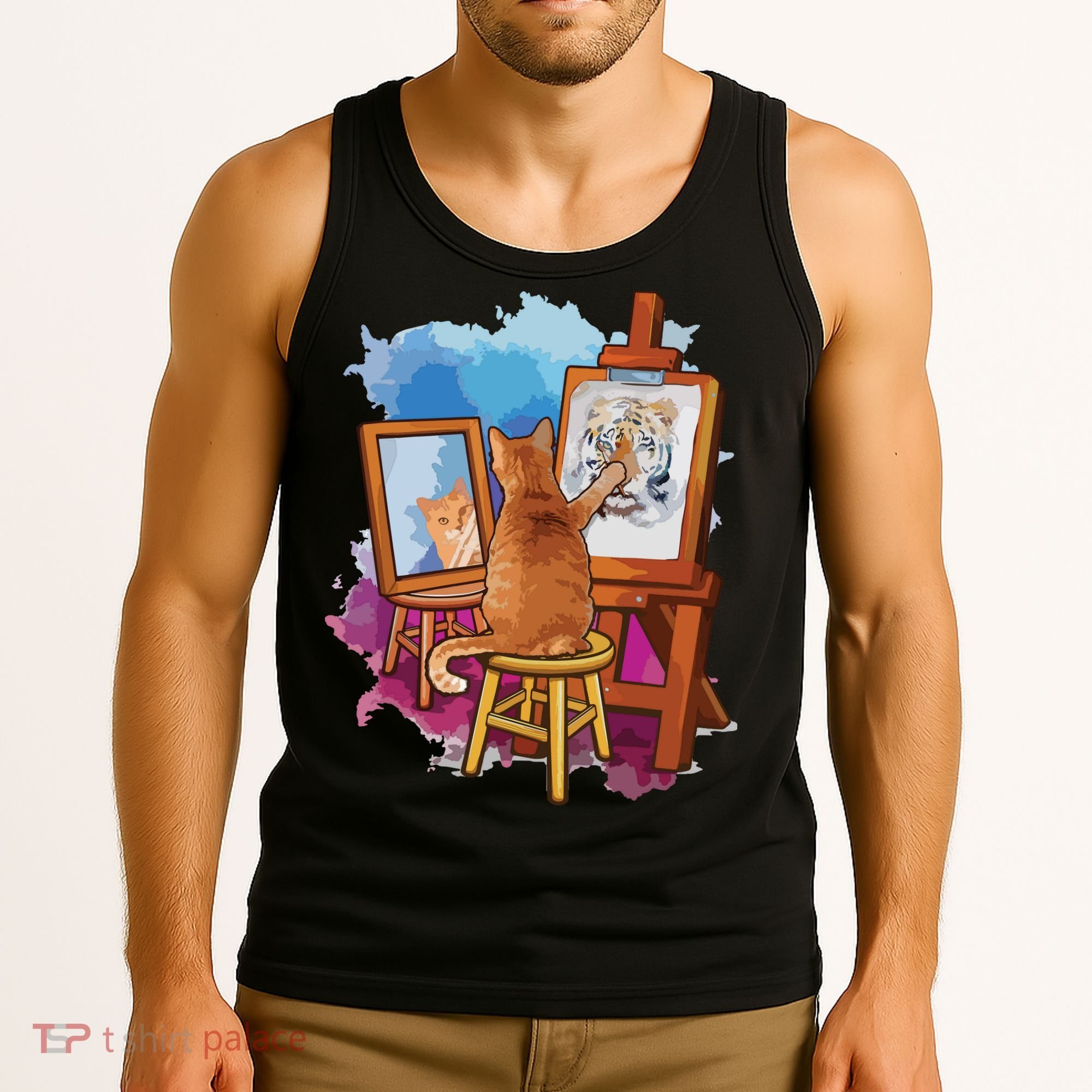Cat Painting Lion Artistic Animals Lover Graphic Novelty Tank Top
