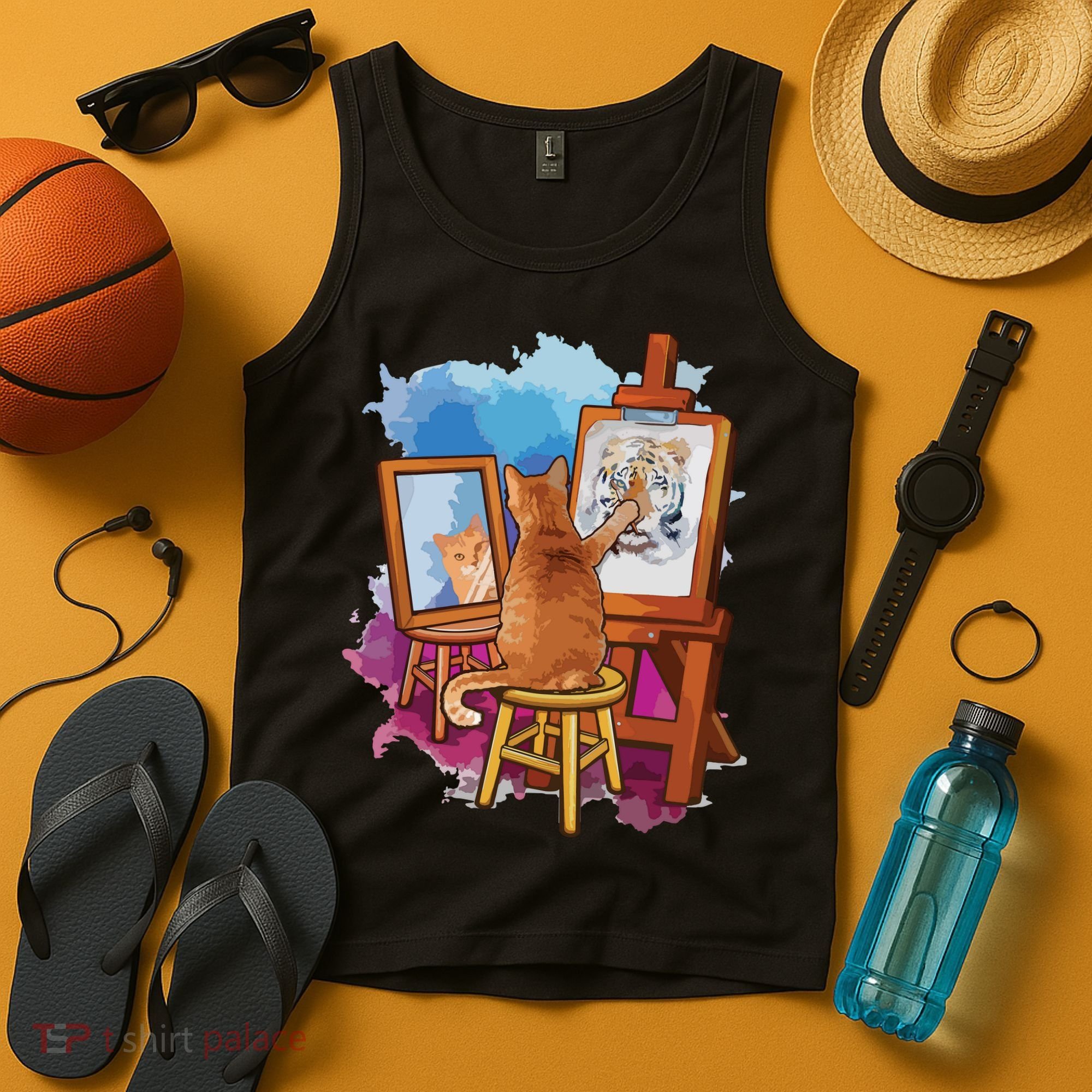 Cat Painting Lion Artistic Animals Lover Graphic Novelty Tank Top