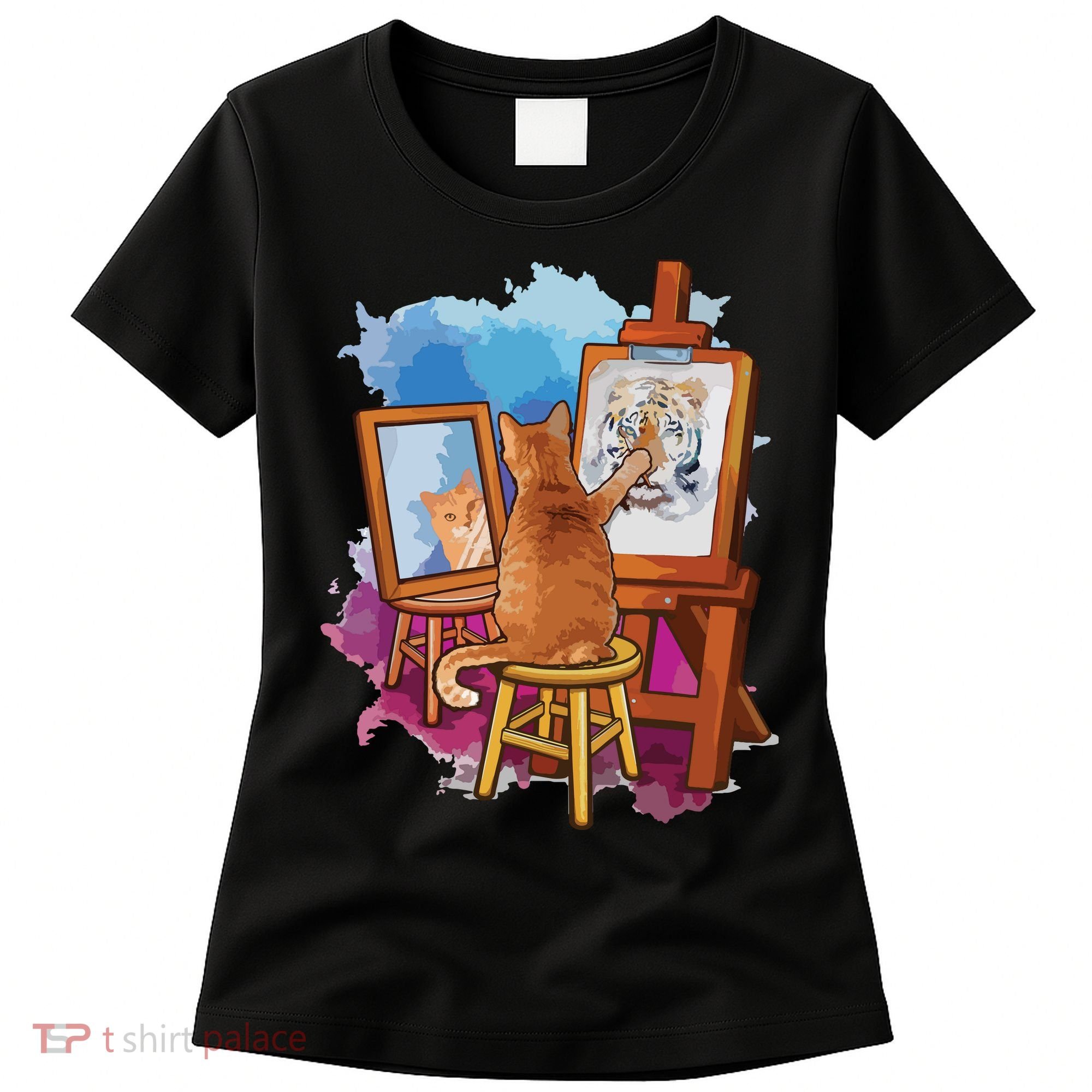 Cat Painting Lion Artistic Animals Lover Graphic Novelty Women's T-Shirt