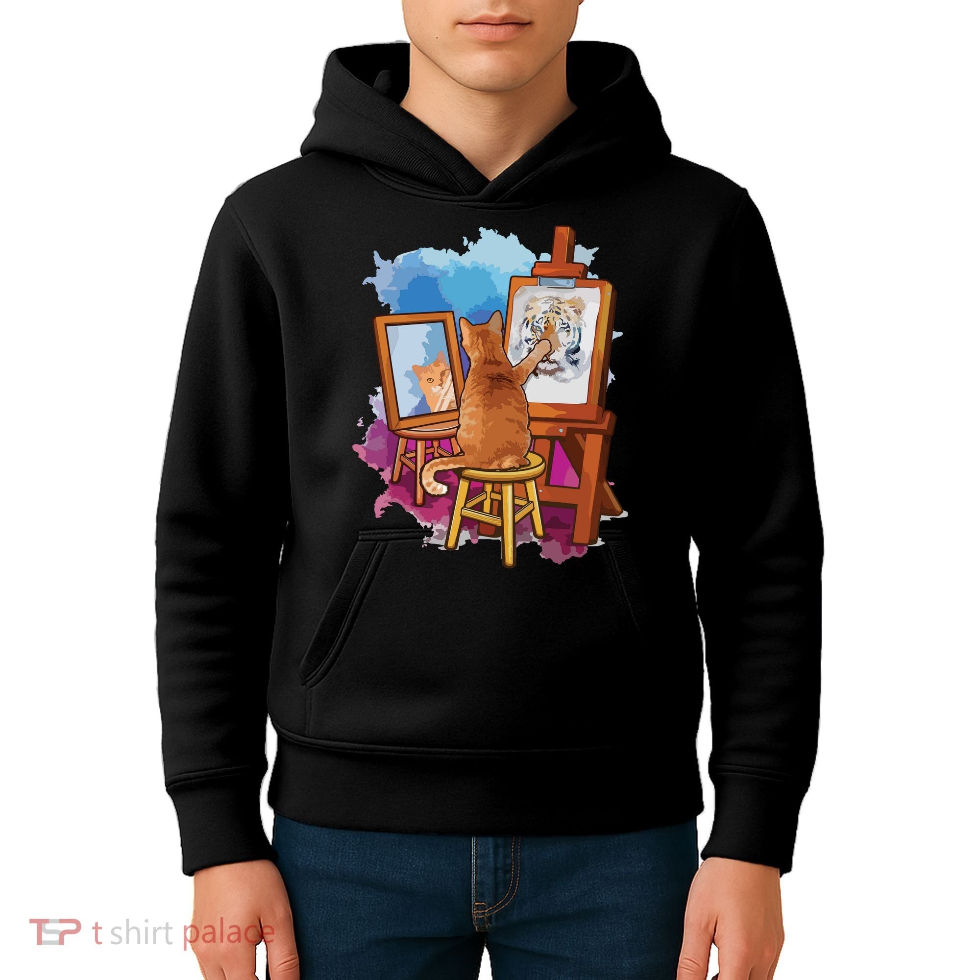Cat Painting Lion Artistic Animals Lover Graphic Novelty Kids Hoodie