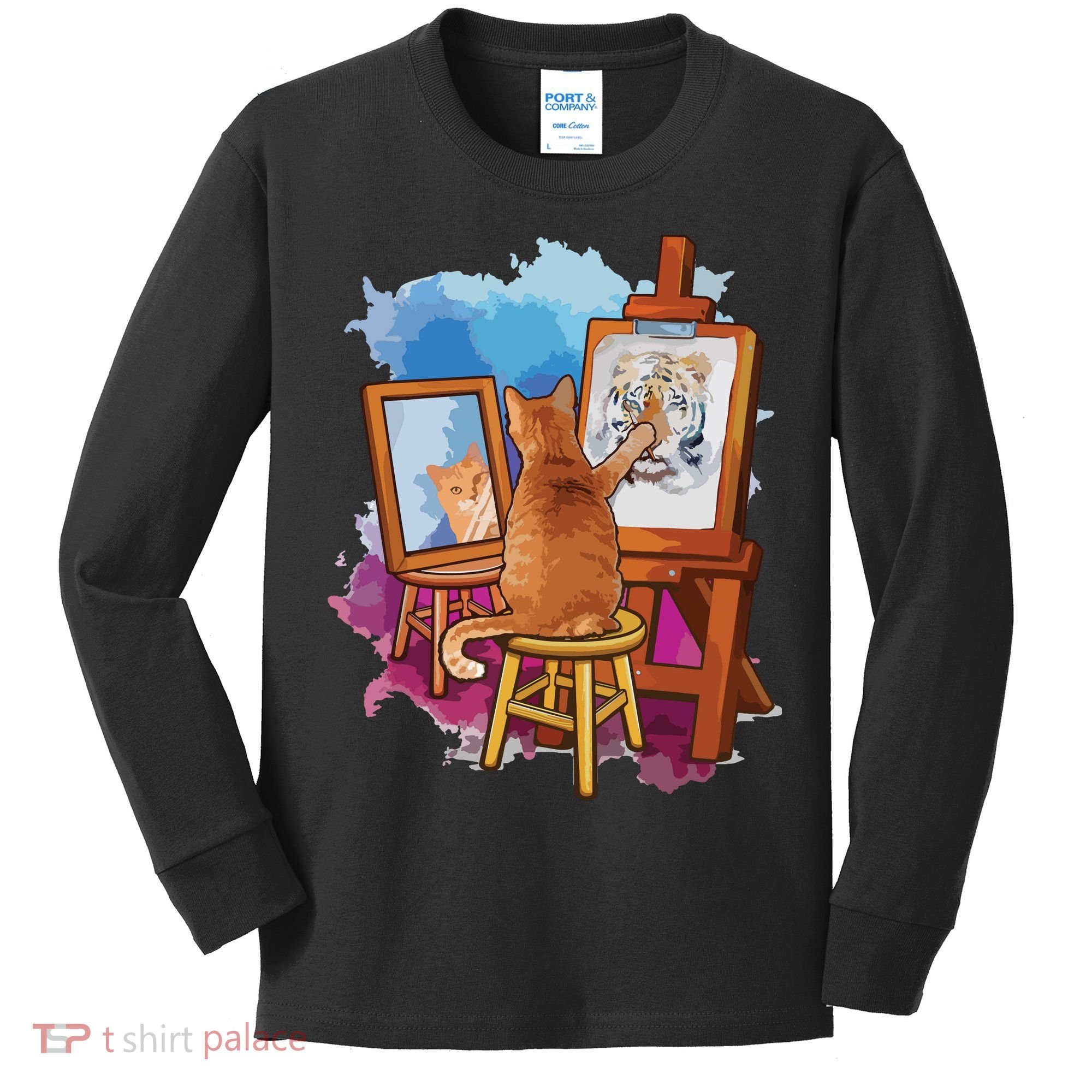 Cat Painting Lion Artistic Animals Lover Graphic Novelty Kids Long Sleeve Shirt
