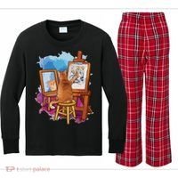 Cat Painting Lion Artistic Animals Lover Graphic Novelty Kids Long Sleeve Plaid Pajama Set thumb 0