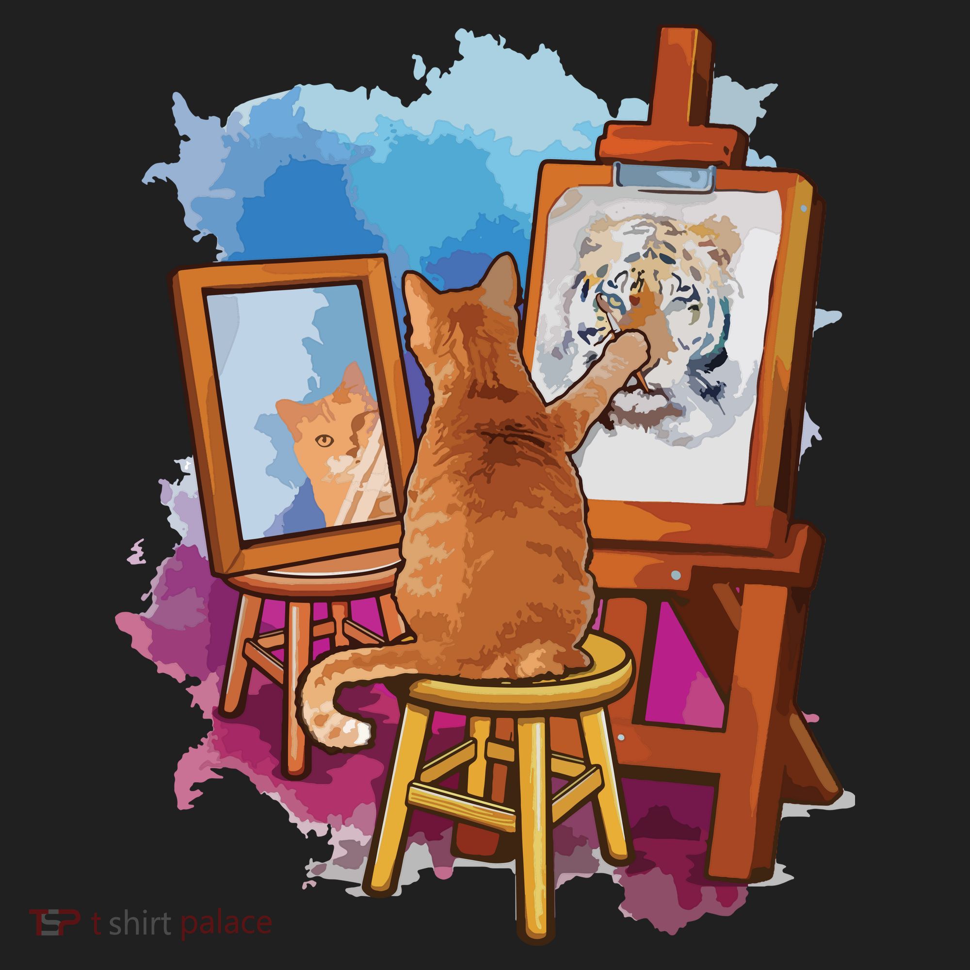 Cat Painting Lion Artistic Animals Lover Graphic Novelty Kids Long Sleeve Plaid Pajama Set