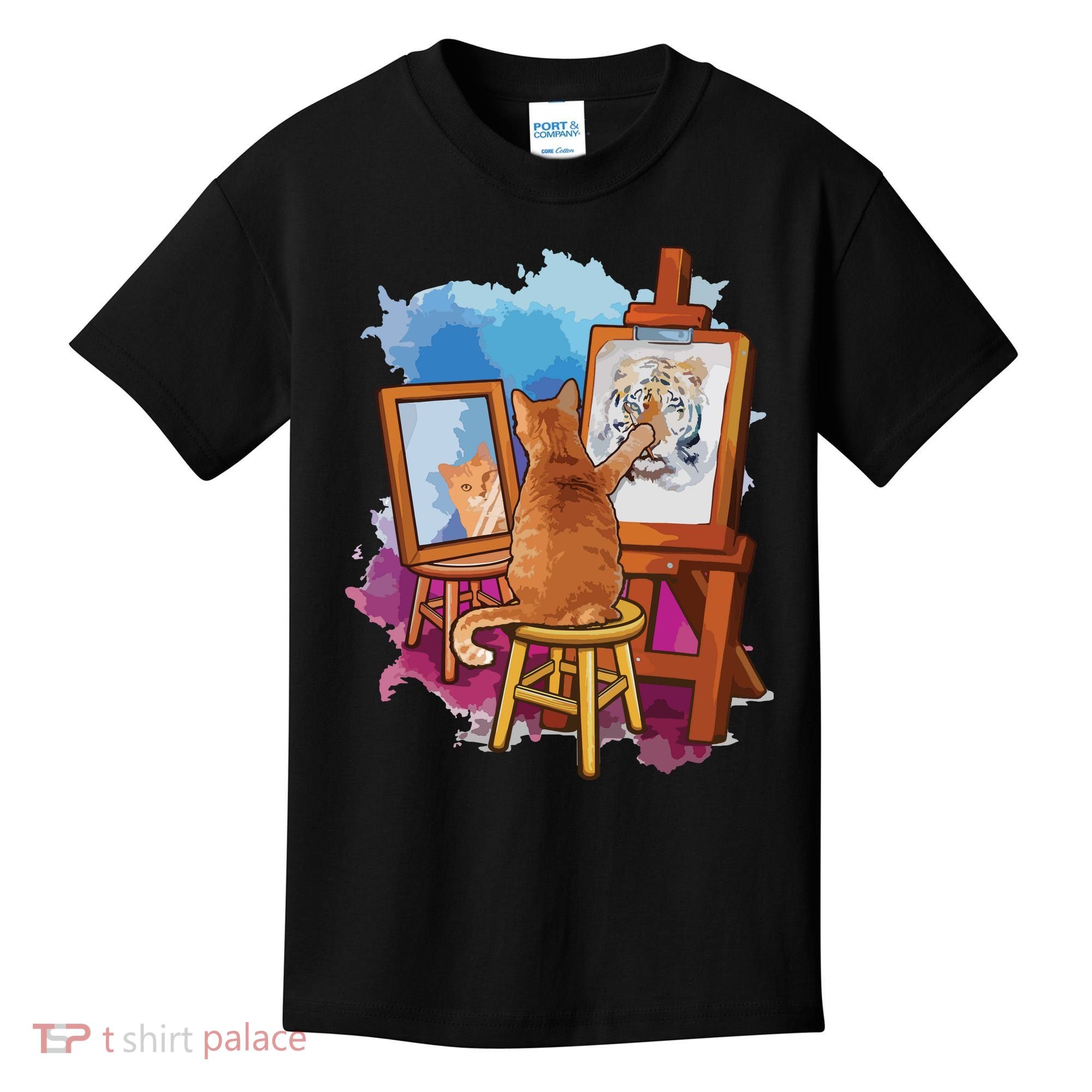Cat Painting Lion Artistic Animals Lover Graphic Novelty Kids T-Shirt