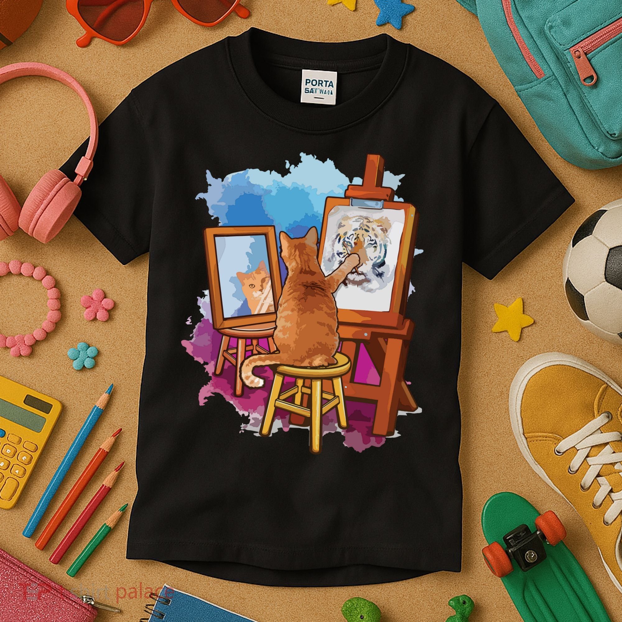 Cat Painting Lion Artistic Animals Lover Graphic Novelty Kids T-Shirt